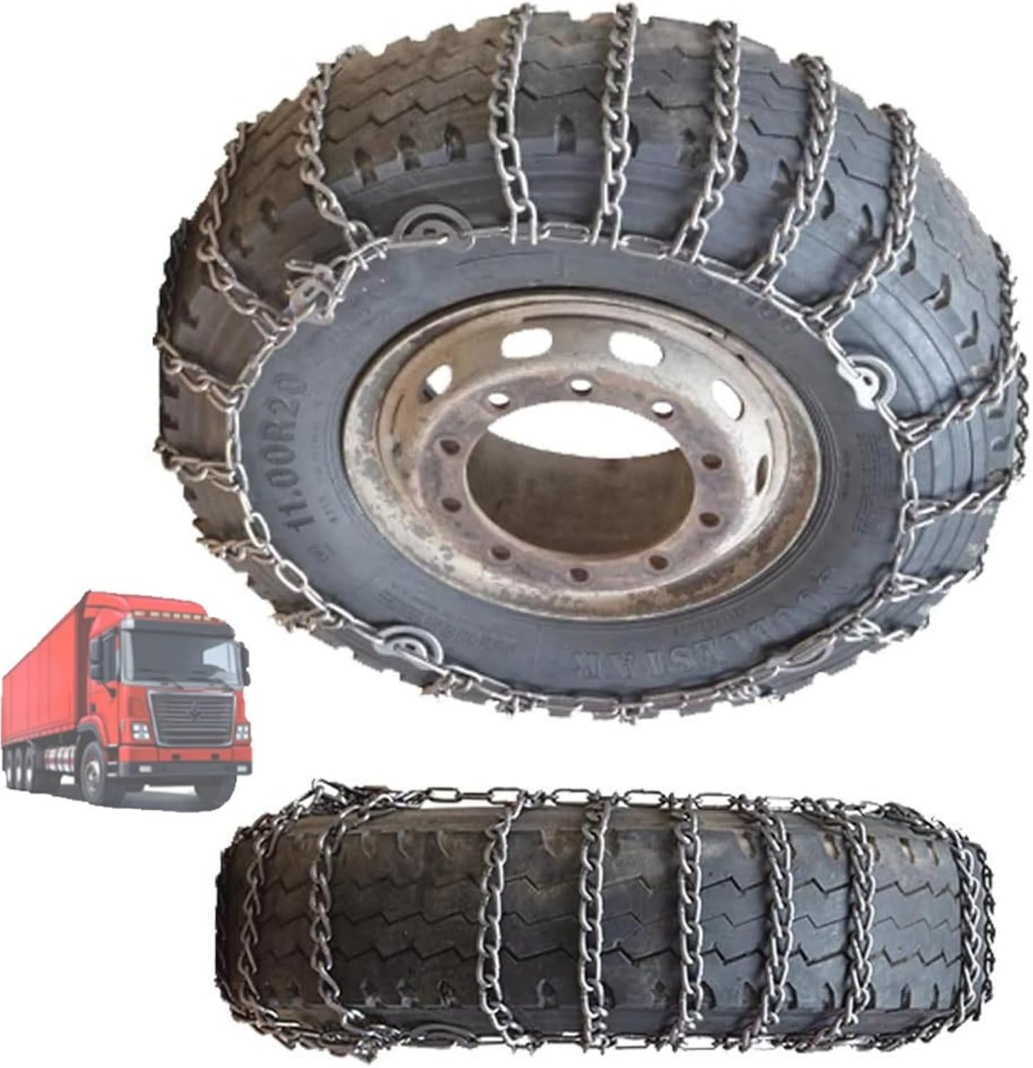 Set of 2 Snow Tire Chains For Cars Suv Pickup Trucks Commercial trucks- Quick Fit AND Easy Installation,Reusable Universal Emergency Traction Snow Chains 285/80R22.5 9mm 10R22.5
