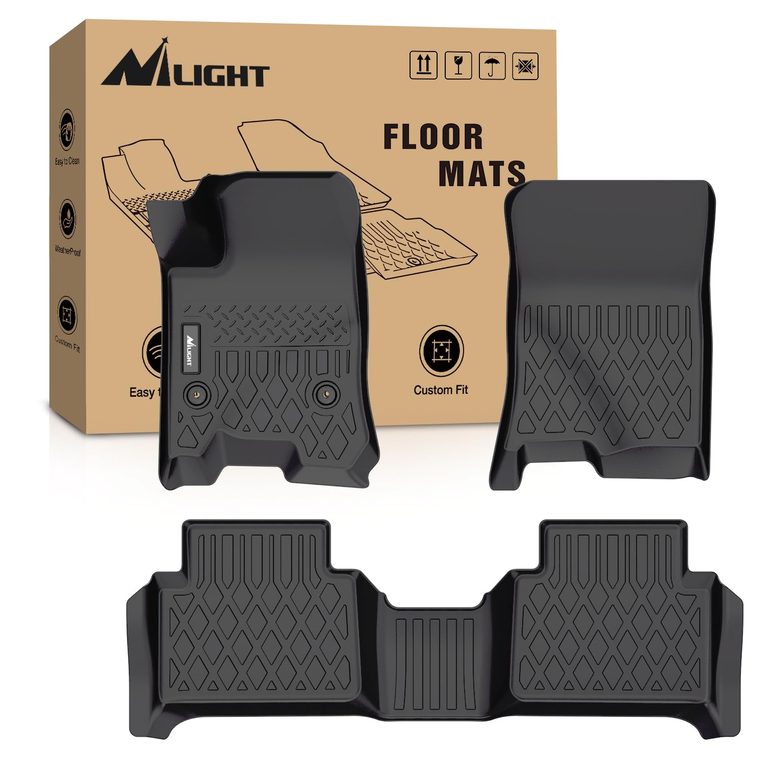 Nilight TPE Floor Mats for Chevy Colorado GMC Canyon Crew Cab 2023 2024 2025,All Weather Custom Fit Heavy Duty Floor Liners