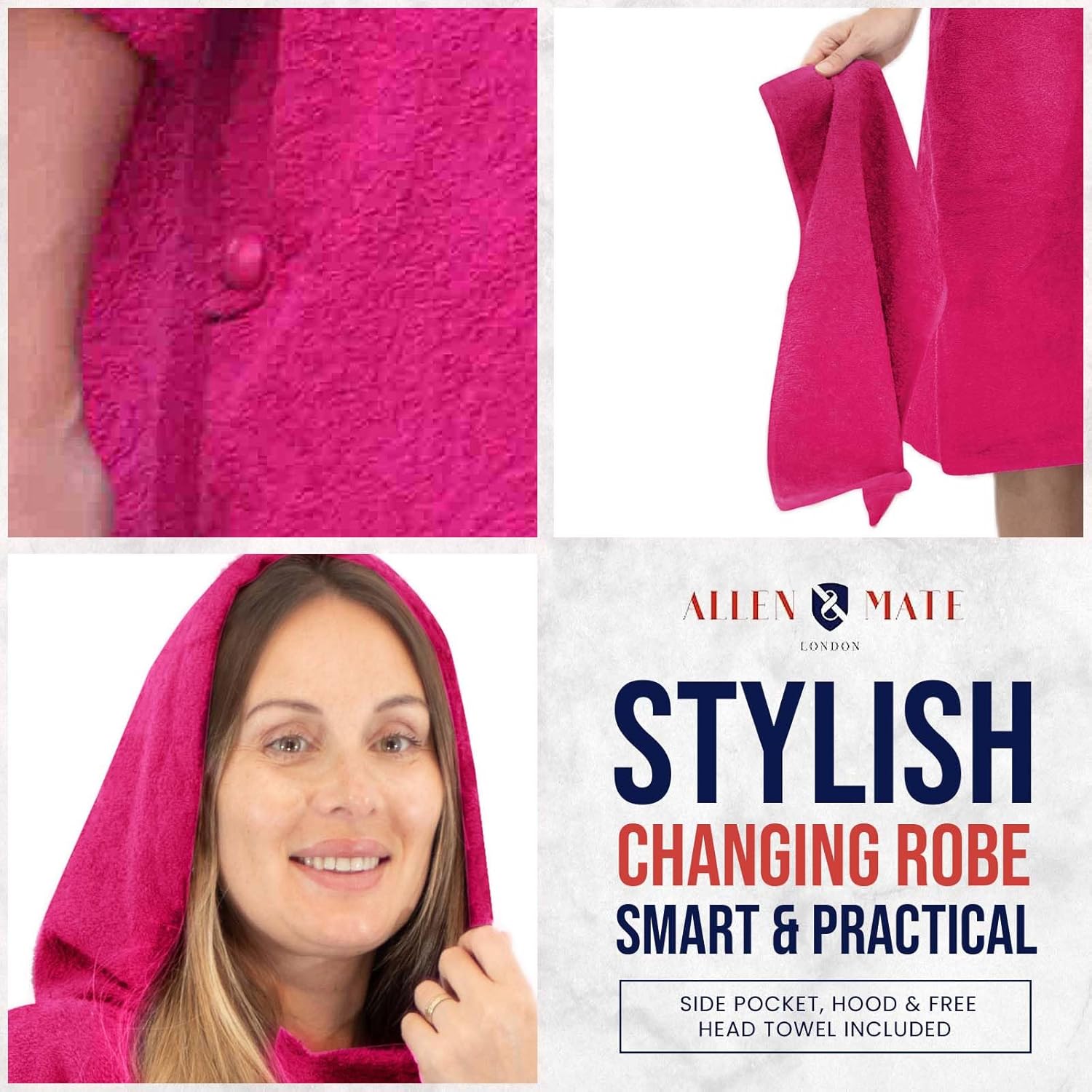 ALLEN & MATE 100% Cotton Hooded Surf Poncho Changing Robe - Quick Absorbent Changing Towel with Pocket for Surfing Men Women