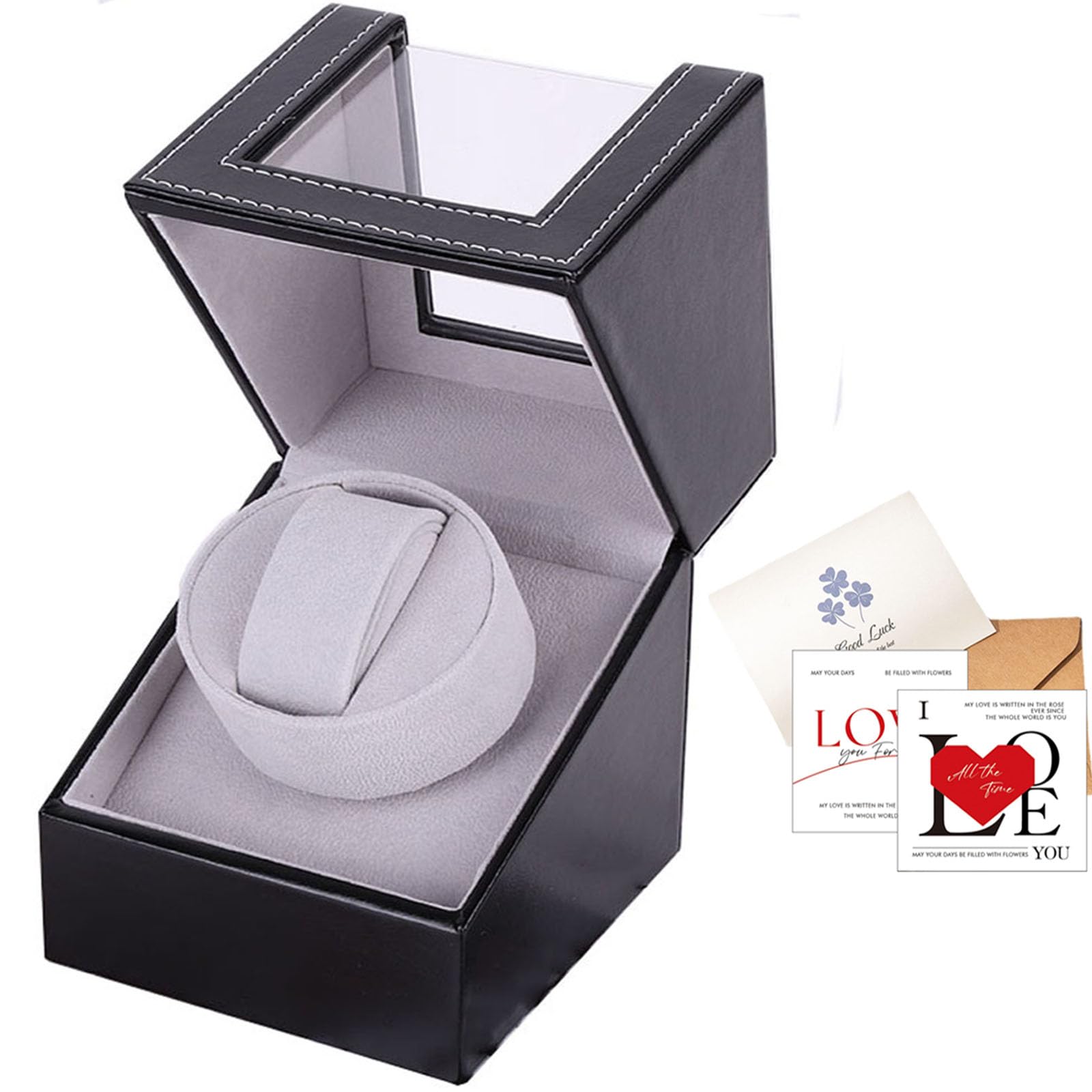 single watch winder for automatic watches super quiet in wood shell and black leathercarbon fiber leather japanese motor