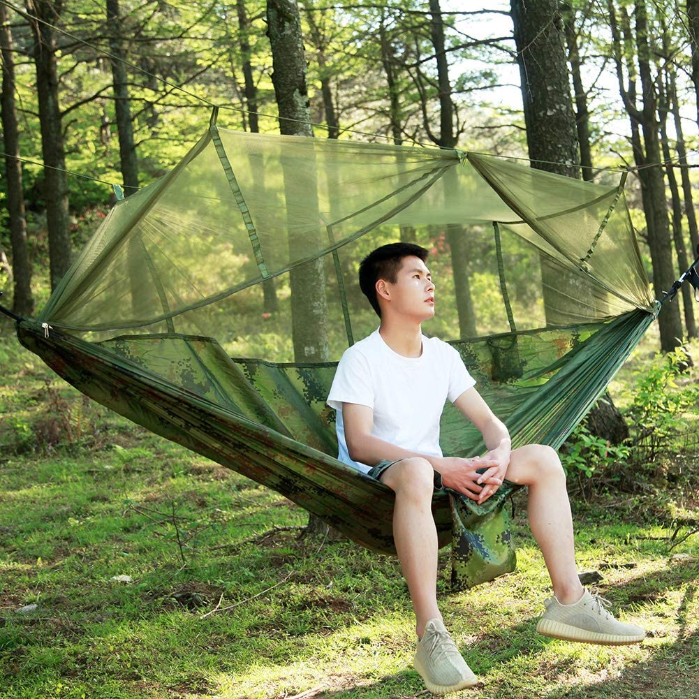 TOPCHANCES Hamac de Camping ultraléger Portable en Nylon avec moustiquaire, Sangles d'arbre et bâche de Pluie pour hamac en Plein air