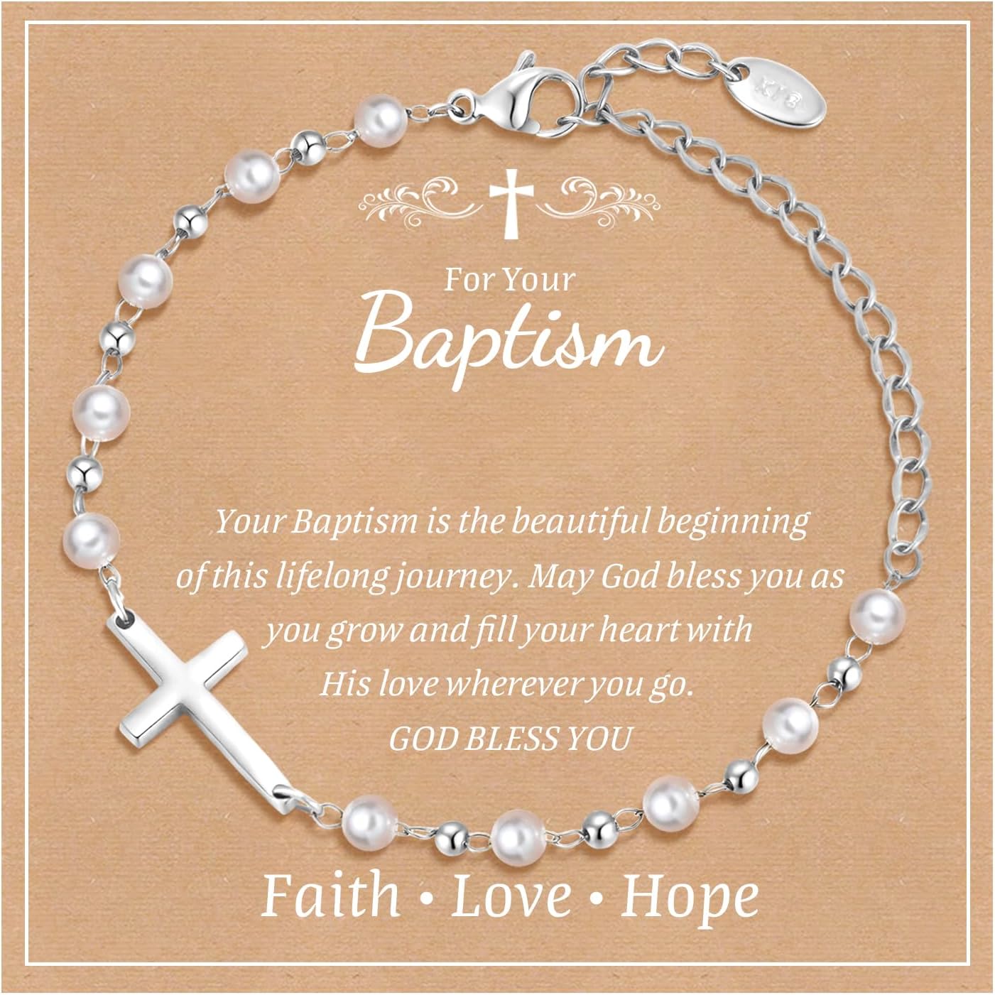 Baby Baptism Cross Bracelet Gift : 18k Gold Plated/Silver Delicate Pearl Cross Bracelets Kids Daughter Granddaughter Birthday First Communion Confirmation Gifts Christian Jewelry for Boys Girls