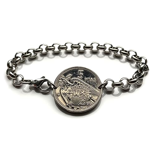 Miniatura 1 de 1957 Spain España 5 Pesetas coin bracelet eagle of Saint John escudo Español Madrid Barcelona Murcia Asturias Cataluña Las Palmas Vigo Gijón Ibiza