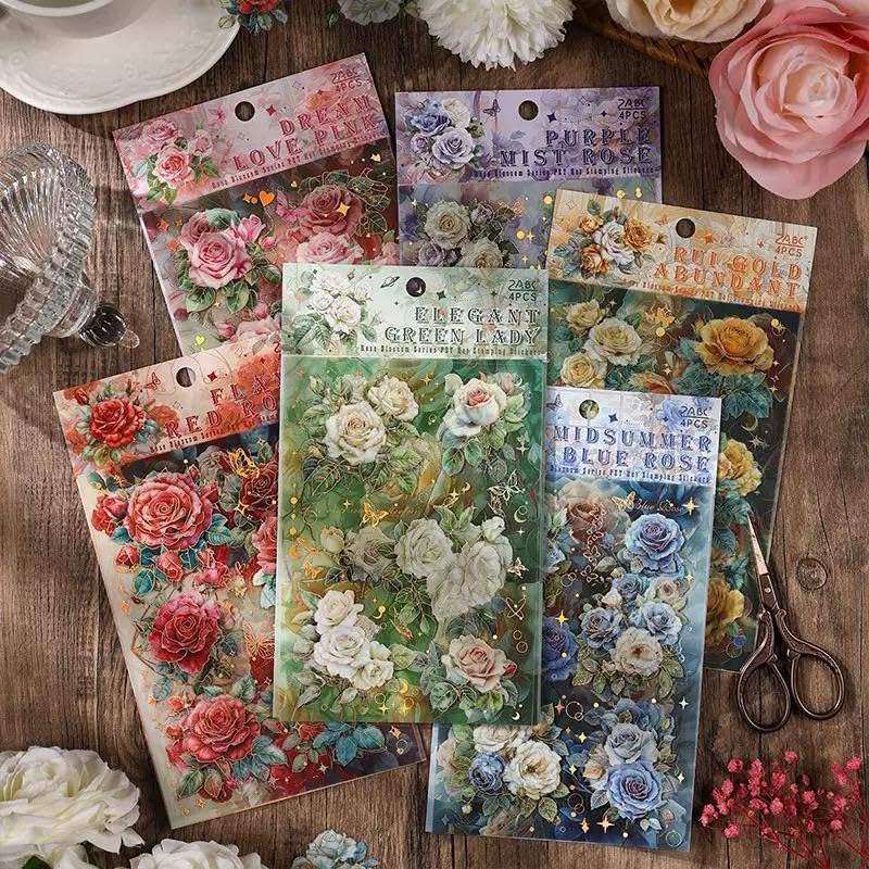 Any (3 Pack / 12 Sheet) Floral Sticker Set, Decorative Rose Flower Stickers with Gold Foil Accents, Vintage Botanical Design for Scrapbooking, Journal, Phone Case, Card Making Random Series Send-picture-33