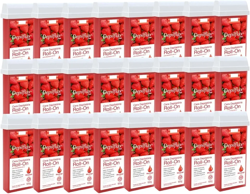 Kit 24 Refil Cera Depilatoria Corporal Profissional Depilação Roll On Depilflax Morango 100g