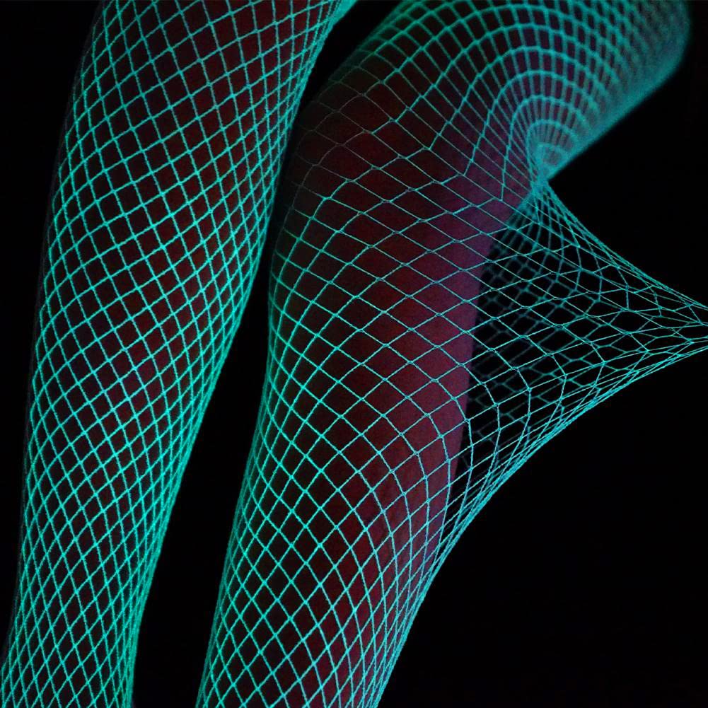 DTWAWA Glow in the Dark Fishnets Stockings, High Waist Tights Party Stockings for Womens: One Size White-green