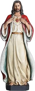BC Catholic Sacred Heart of Jesus Statue, 10" H Jesus Christ Figure, Religious Gifts, Inspirational Indoor Home Decor, Hand Painted by Buildclassic