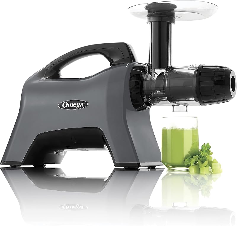 Exprimidor de apio Omega y sistema de nutrición, exprimidor de prensado en frío para apio con dial ajustable, 200 vatios, plateado