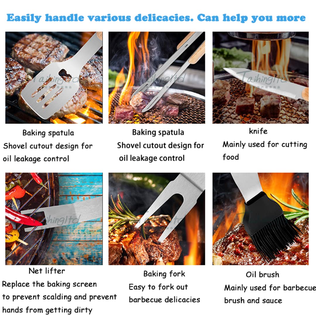 Accesorios de barbacoa, juego de herramientas de barbacoa para hombres con recubrimiento antiadherente 6pcs, juego de utensilios de barbacoa de acero inoxidable al aire libre, con palas de barbacoa
