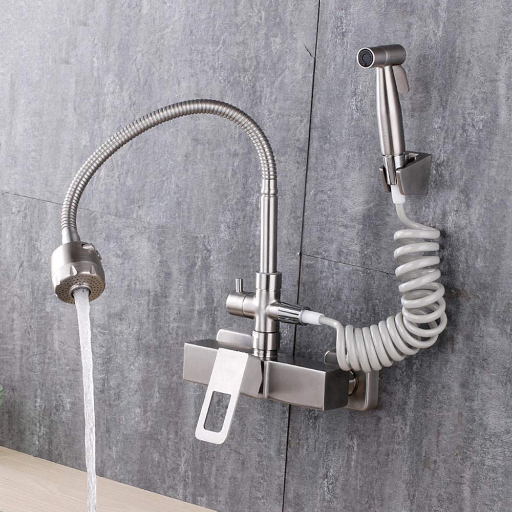 Mitigeur de cuisine à double trou en acier brossé au design intemporel