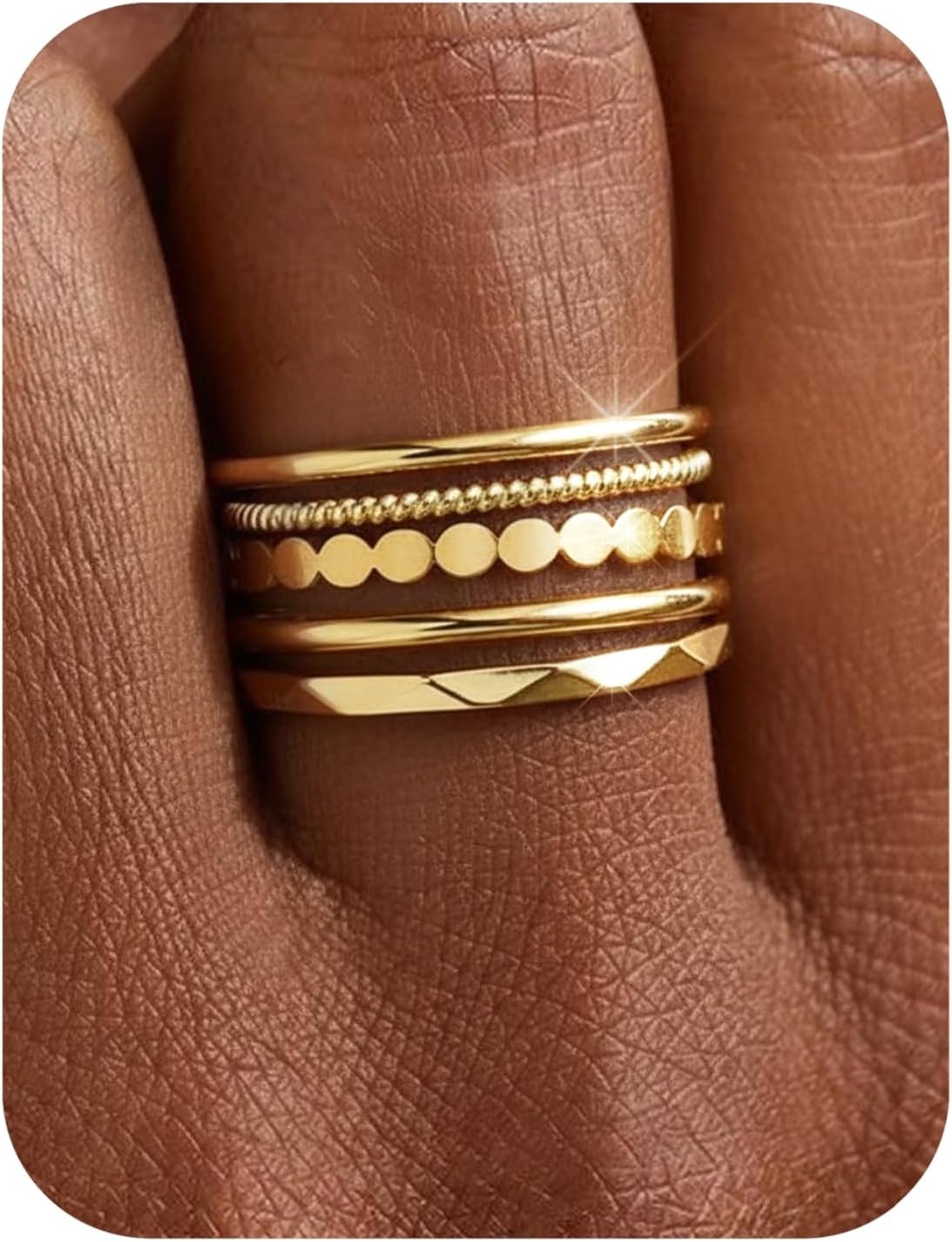 14K Gold Plated Stackable Rings for Women Non Tarnish Thin Dainty Ring Set Minimalist Stacking Thumb Rings Statement Pinky Engagement Ring Promise Wedding Bands for Women Size 5-10