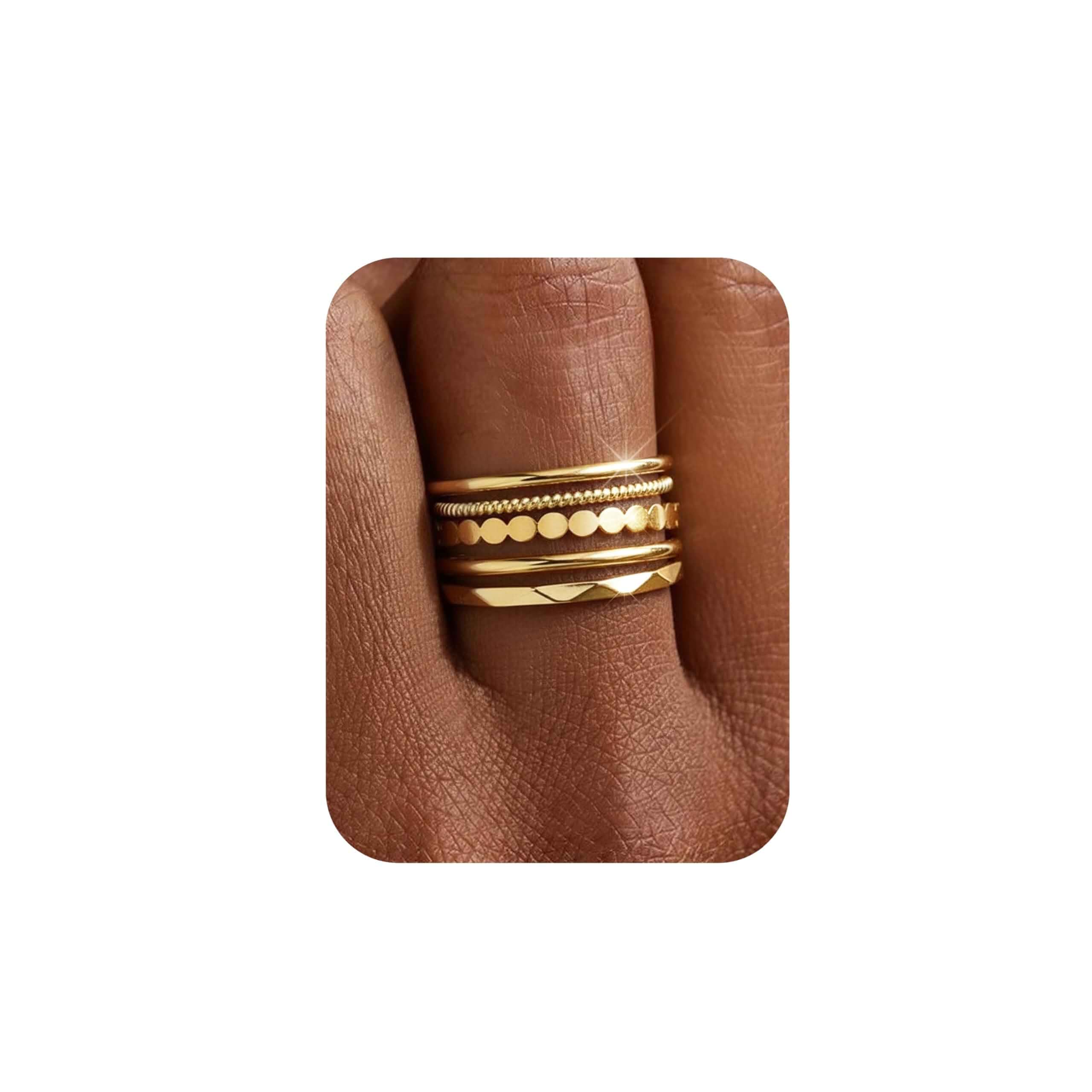 Florideco 14K Gold Plated Stackable Rings for Women Non Tarnish Thin Dainty Ring Set Minimalist Stacking Thumb Rings Statement Pinky Engagement Ring Promise Wedding Bands for Women Size 5-10
