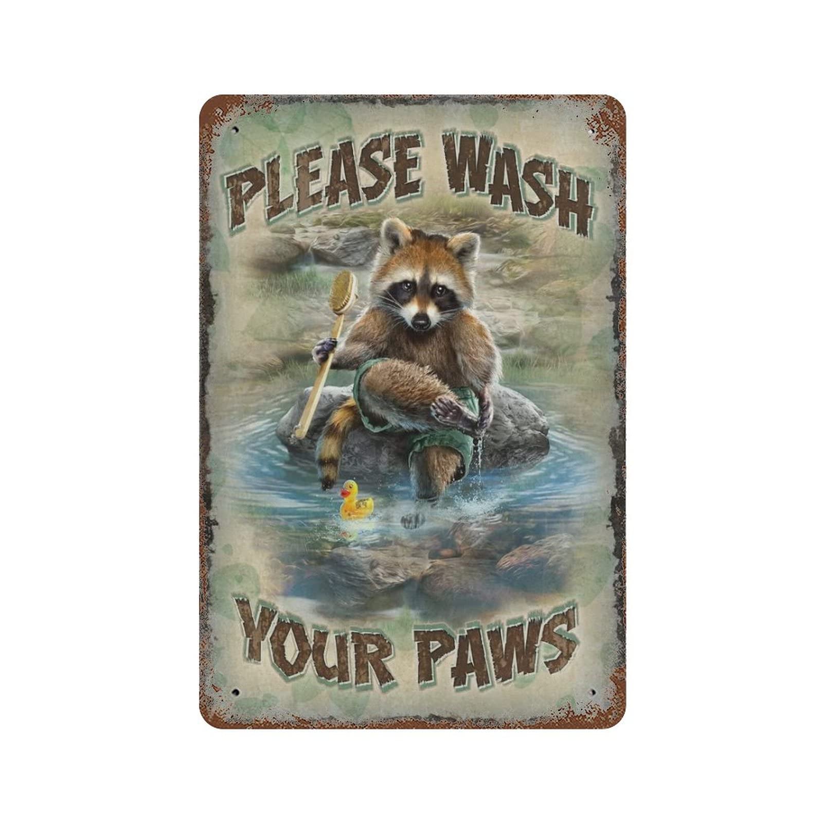 AOOEDM Please Wash Your Paws Vintage Metal Tin Sign for Home Coffee Shop Office Wall Art Metal Poster Garage Decor Man Cave Sign Inspirational Quote Wall Decor