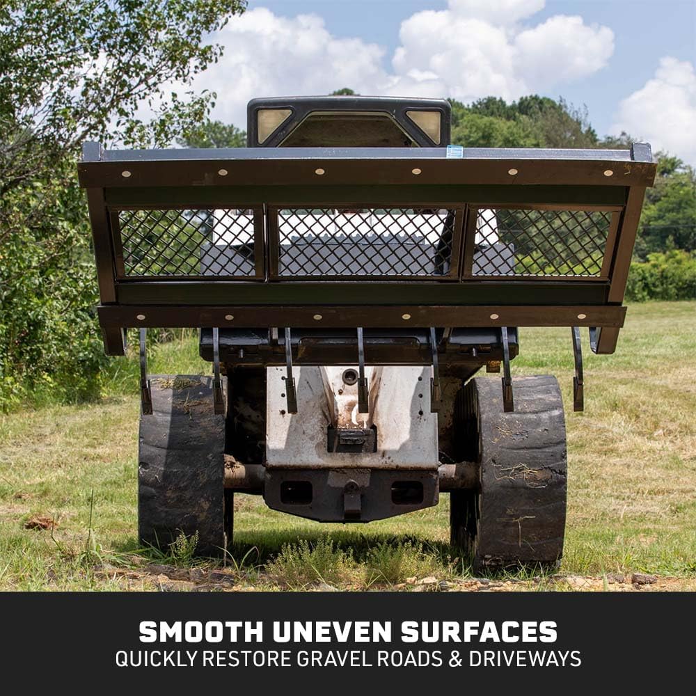 Titan Attachments 72" Skid Steer Land Planer, Universal SSQA Hookup, Bolt-On Cutting Edge & Sift Screens, Landscape Grader, Terrain Leveler, Road & Driveway Maintenance