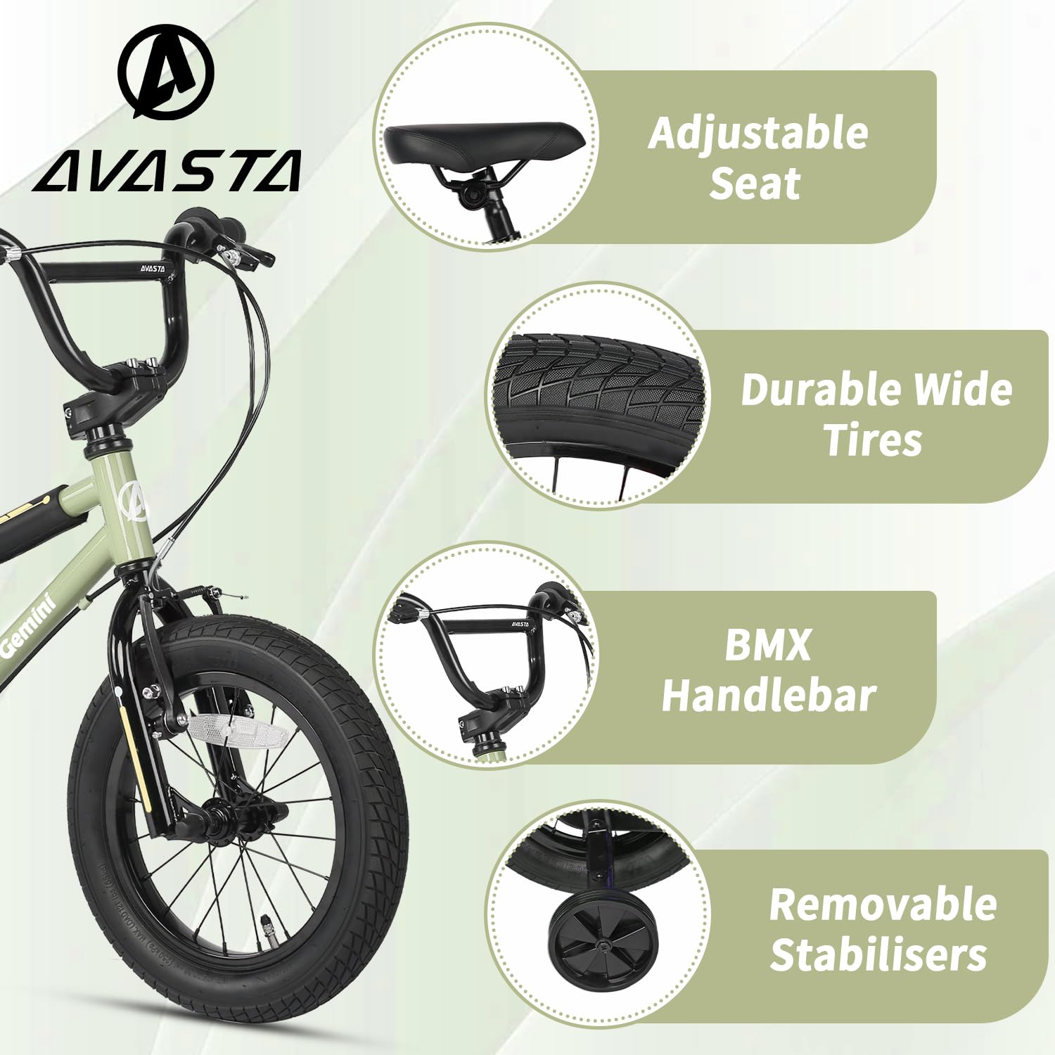 AVASTA 12 14 16 18 Zoll Kinderfahrrad BMX Style Fahrrad mit Stabilisatoren & Kickstand für 1-10 Jahre alte Kleinkinder Jungen Mädchen, Mehrere Farben
