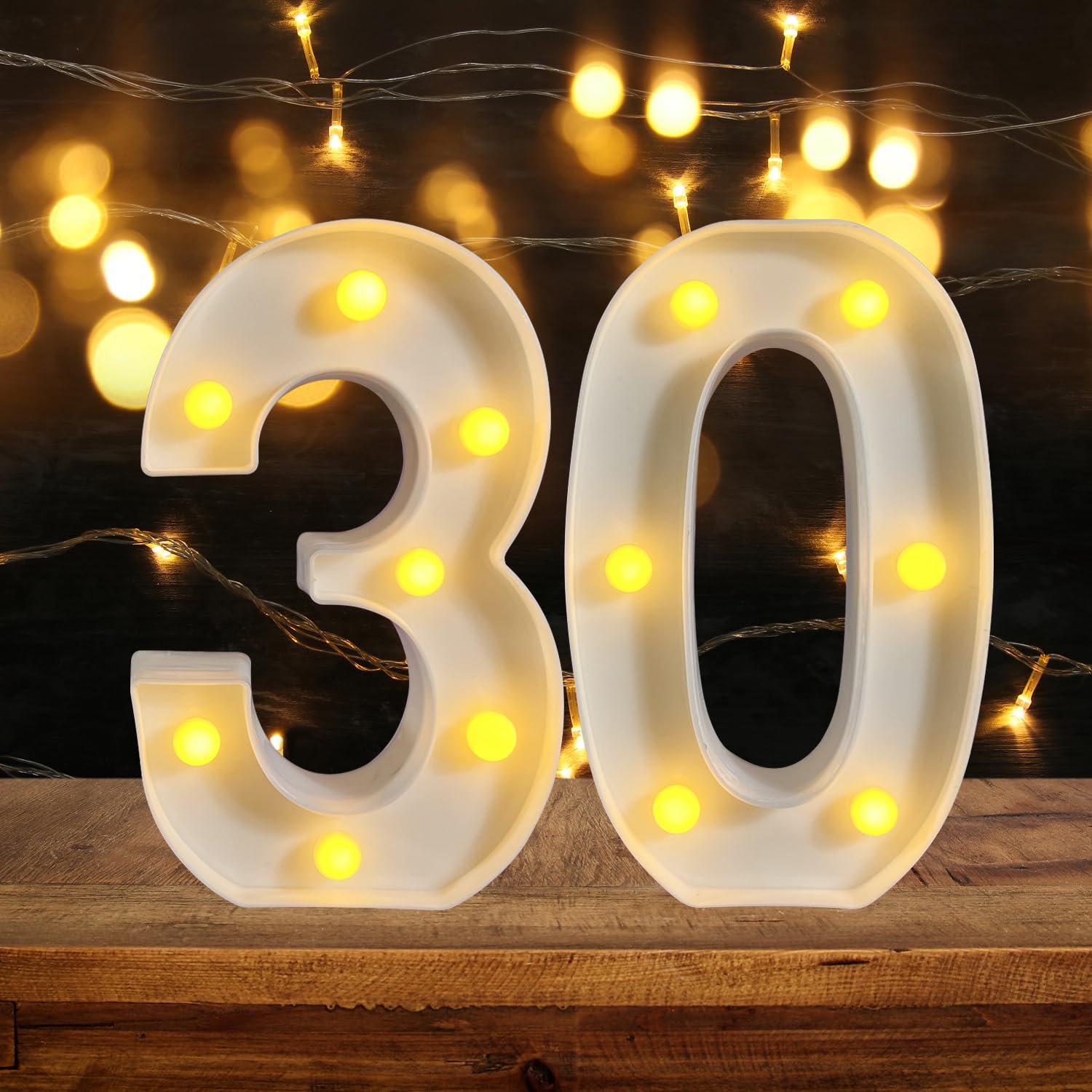 Zuokemy White 30Th Birthday Decoration Led Light Up Numbers, Birthday Number Sign Light For Birthday Party Decoration Night Lit Anniversary Background Home Decoration Party (Number 30, )