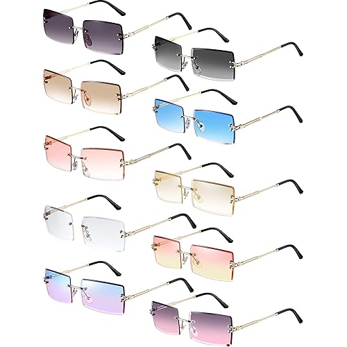 Weewooday 10 Pairs Rimless Rectangle Retro Sunglasses Frameless Square Glasses Eyewear