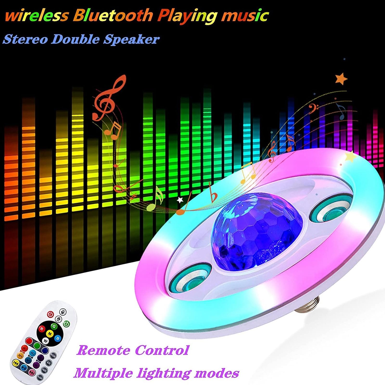 Wciągające 48 W E27 RGB Bluetooth Music Light z pilotem - Głośnik Bluetooth ze światłami odmieni pokój Twojego dziecka i kino domowe