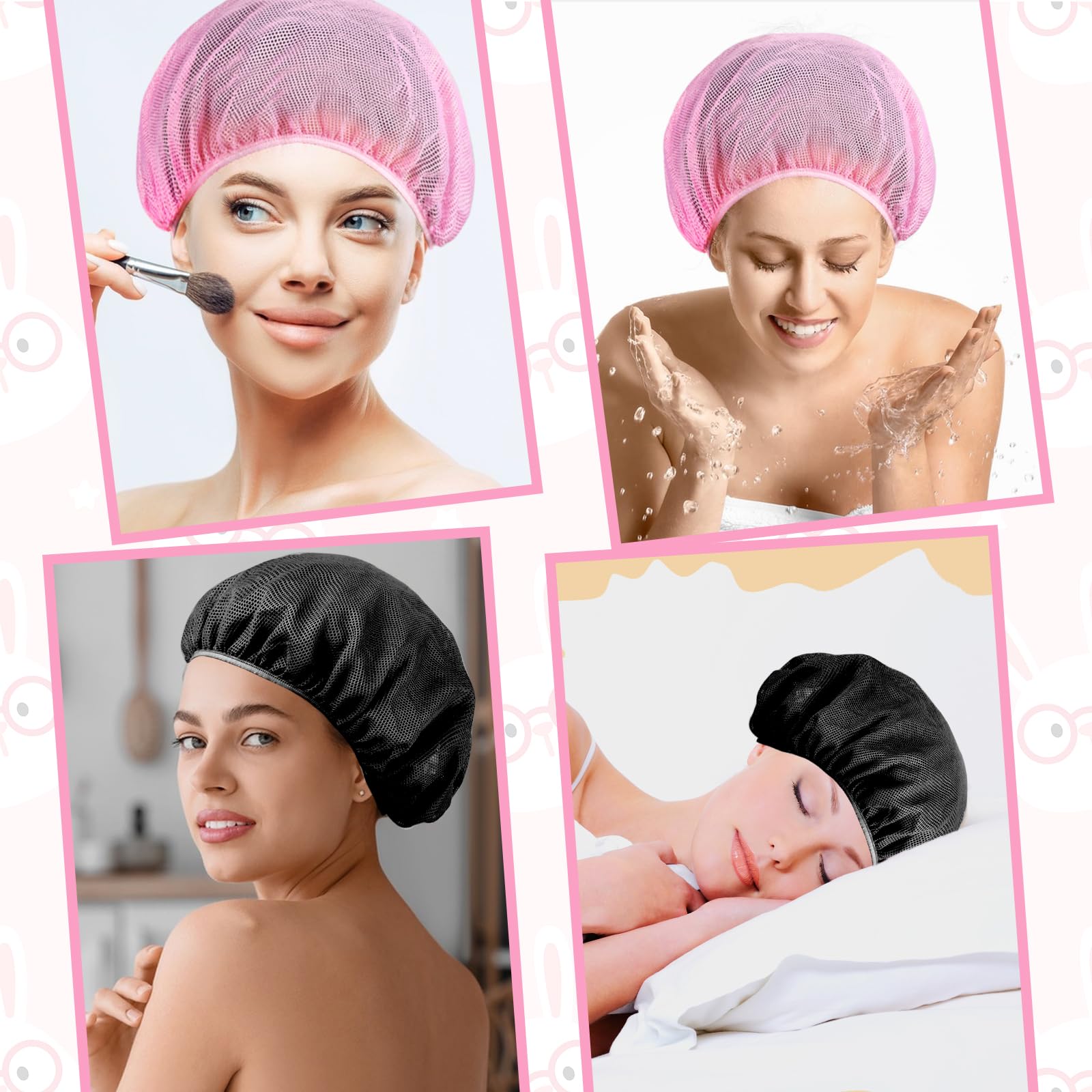 ElevateTech Lot de 4 filets de sommeil en maille pour femme - Filet à cheveux bouclés pour dormir la nuit, Rose, noir., Taille unique