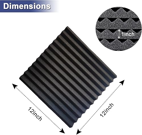 Miniatura 3 de Paquete de 52 paneles de espuma acústica, 1 x 12 x 12 pulgadas, paneles de pared de espuma acústica de absorción de sonido (negro)
