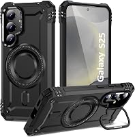 HARUINO Galaxy S25 mágneses tok állvánnyal, lencse védelemmel, ütésálló, fekete - S25, 2-black 1