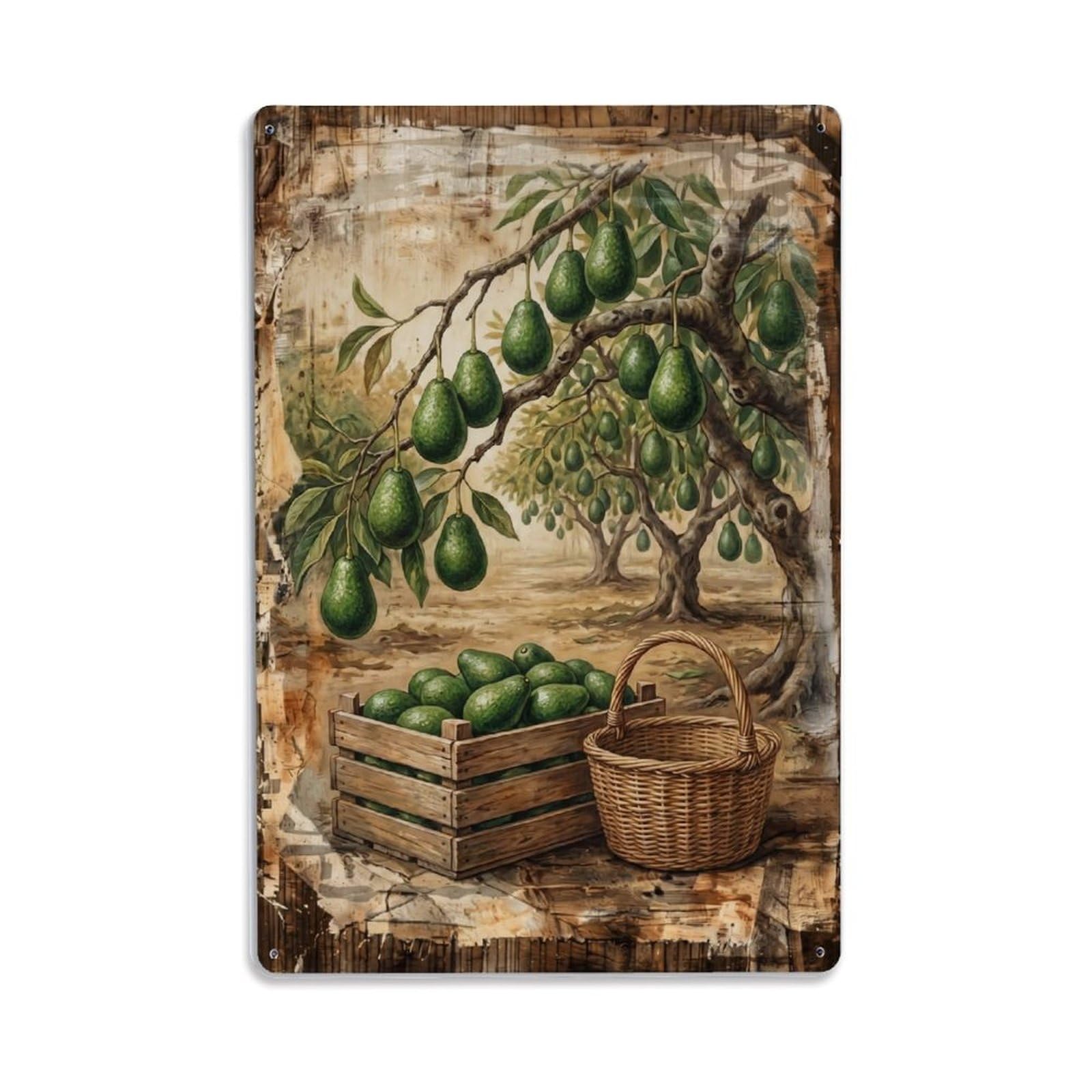 Avocado Orchard Harvest Green Fruit Countryside Tree Vintage Metal Tin Sign Plaque Wall Decor for Cafe, Club, Garden Metal Poster 8x12Inch