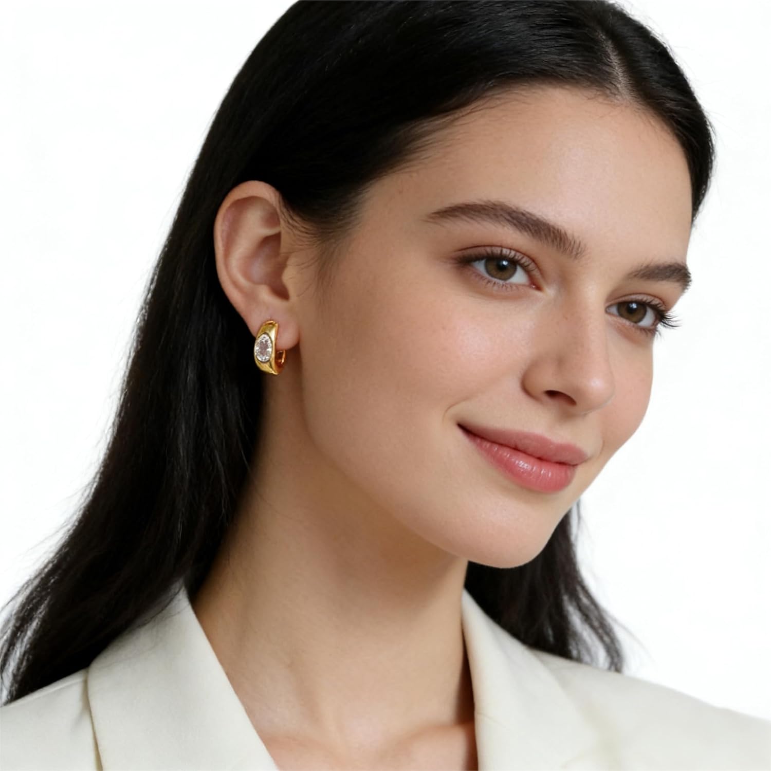 18K Gold Plated S925 Silver Posts Chunky Oval Hoop Earrings, Hypoallergenic Snap Back Minimalist Hoops for Women