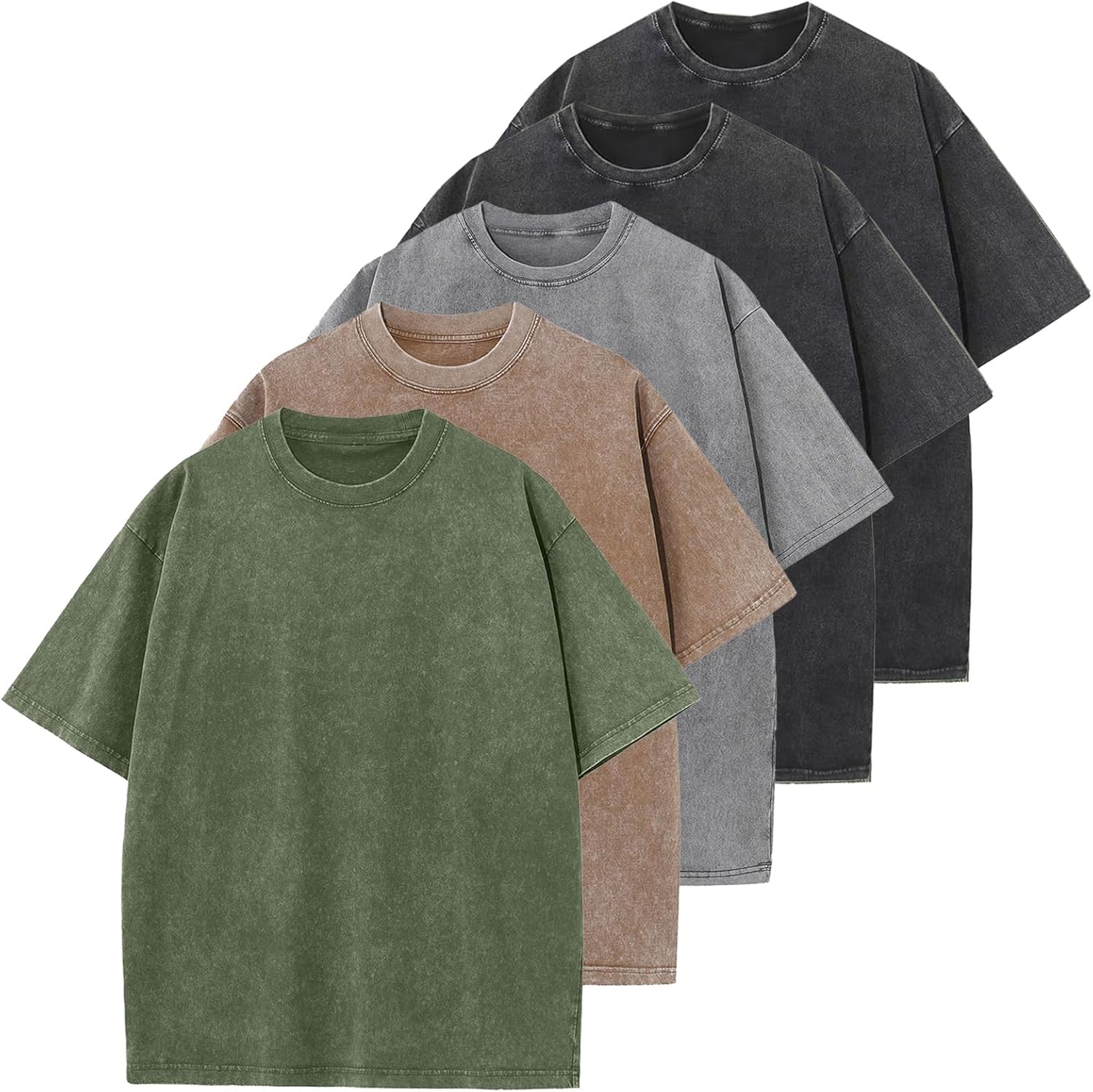 KEEPSHOWIN Men's Vintage Oversized Acid Wash T-Shirts Heavyweight Cotton Washed Loose Fit Unisex Basic Tee Shirts