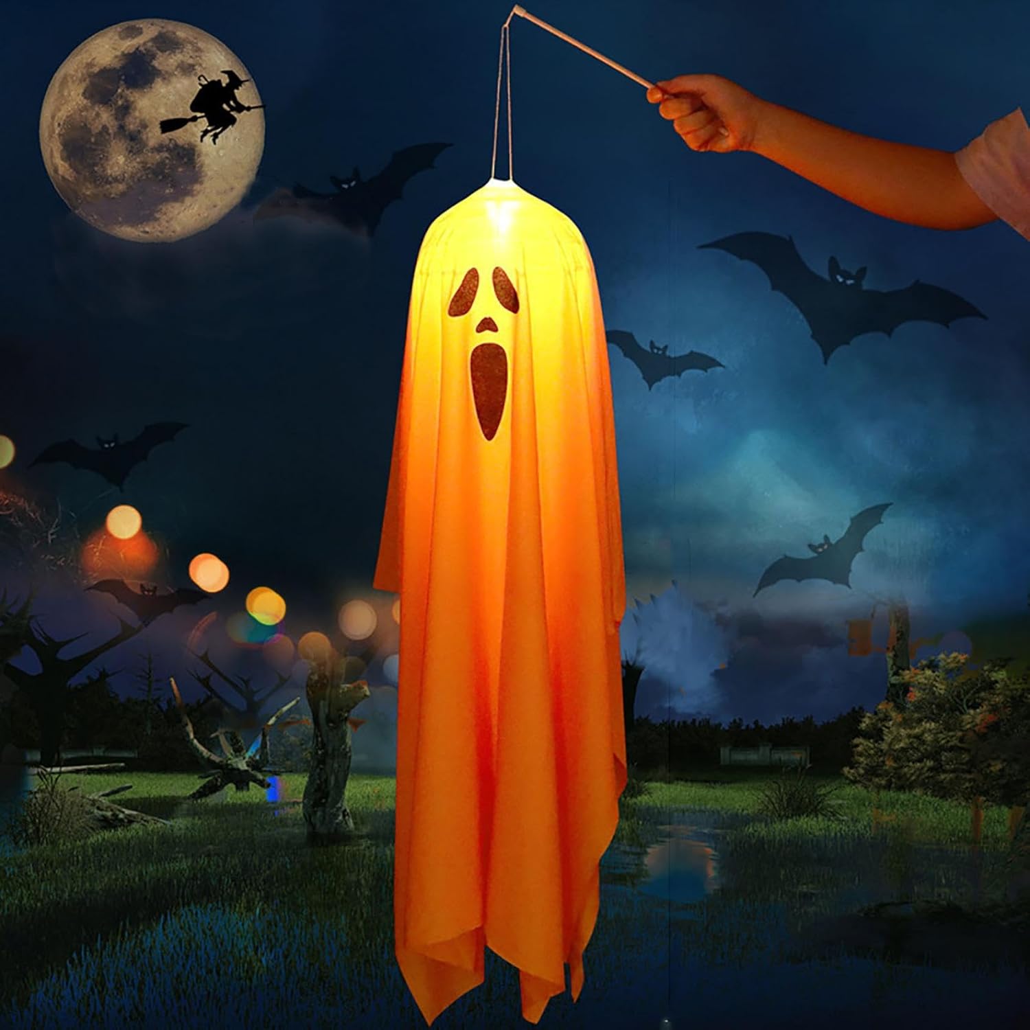 Halloween Hanging Ghost Lights,White Fabric Lantern