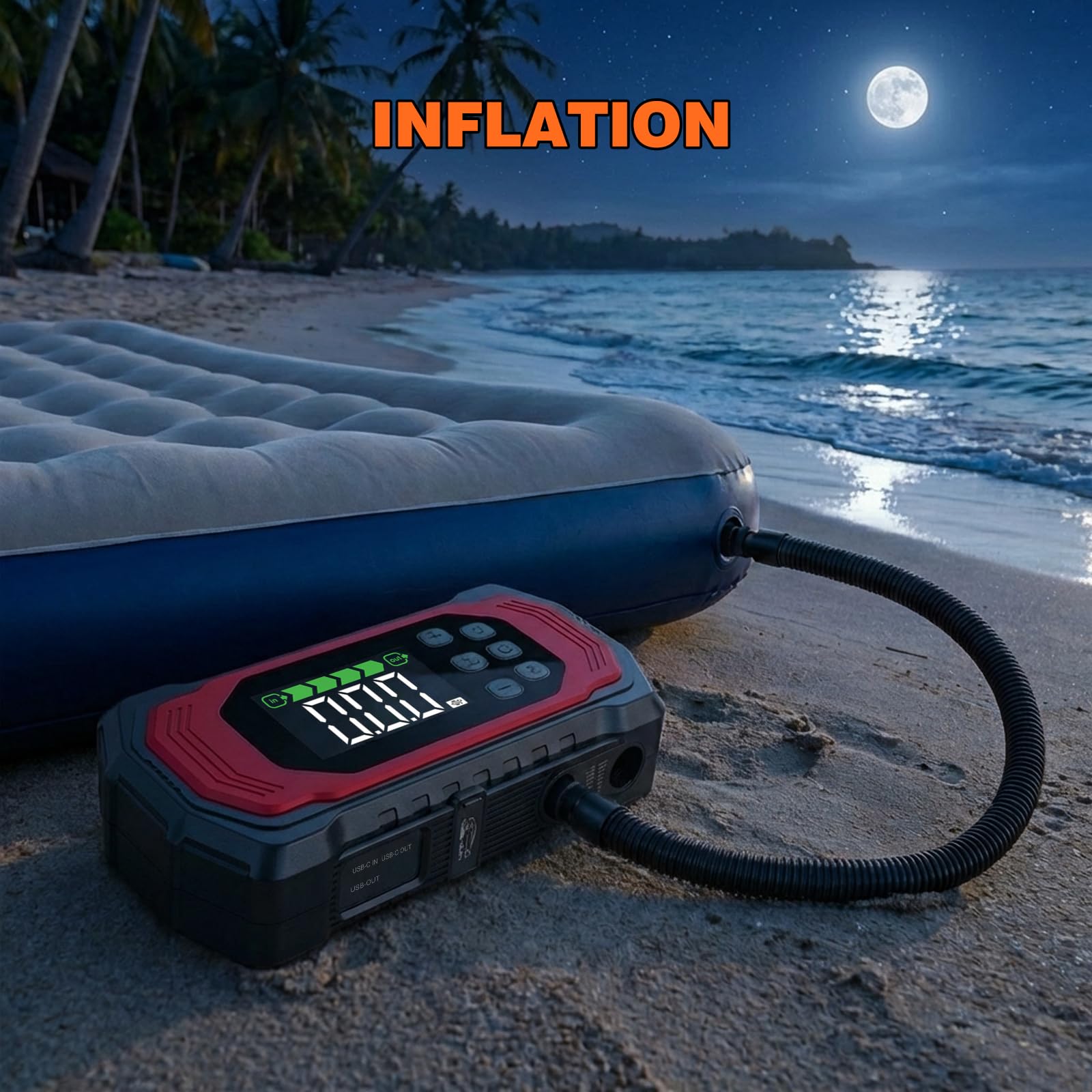 9000A Starthilfe Powerbank mit 150PSI Kompressor, 9-in-1 Booster Auto Starthilfe (alle Benzin und 14L Diesel), 12V Jump Starter mit Elektrische Luftpumpe/Vakuumpumpe, 30W Schnellladung