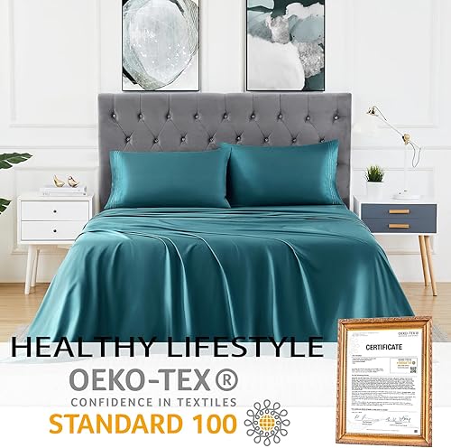 Miniatura 2 de CAROMIO Sábanas King de rayón derivado de bolsillo profundo de bambú, sábanas refrescantes, sábanas frescas para dormir con calor, juego de sábanas