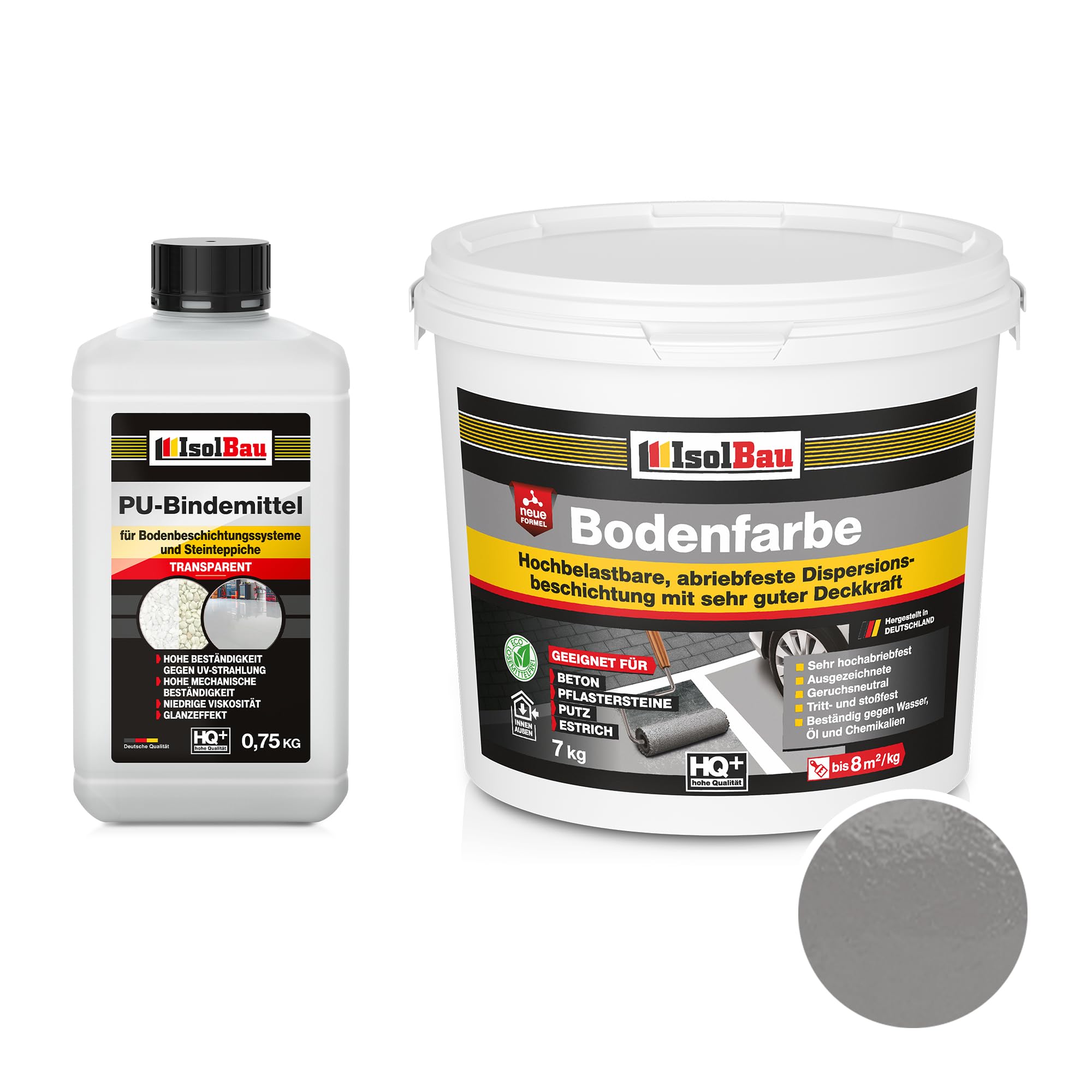 Isolbau - 2K PU-Bodenbeschichtung für Innen- und Außenböden - Bodenfarbe Betongrau mit PU-Bindemittel für Garagen, Werkstätten, Kellern - Garagenboden-Beschichtung - Betonfarbe 7kg