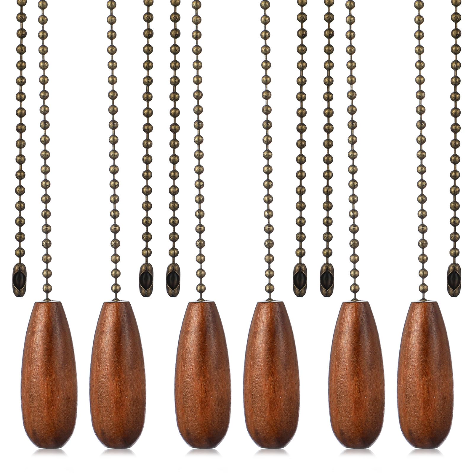 Bremorou 16.73 Inches Pull Chains for Ceiling Fans 6 Pack Wooden Ceiling Fan Pull Chain Extender Decorative Pendant Extension Chains Beaded Ball Fan Cord Extender Ornament for Light Lamp (Walnut)