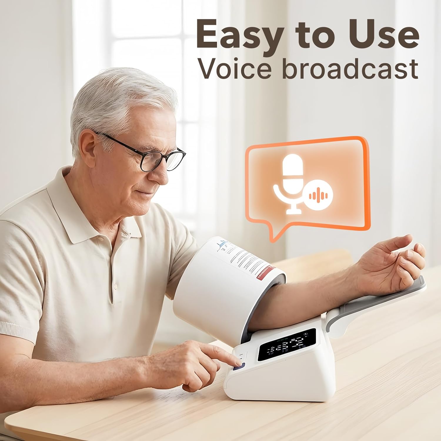 Automatic Upper Arm Wellness Monitor with Easy- Fit Barrel Design, One-Touch Home Use Machine with 3-Color Backlight
