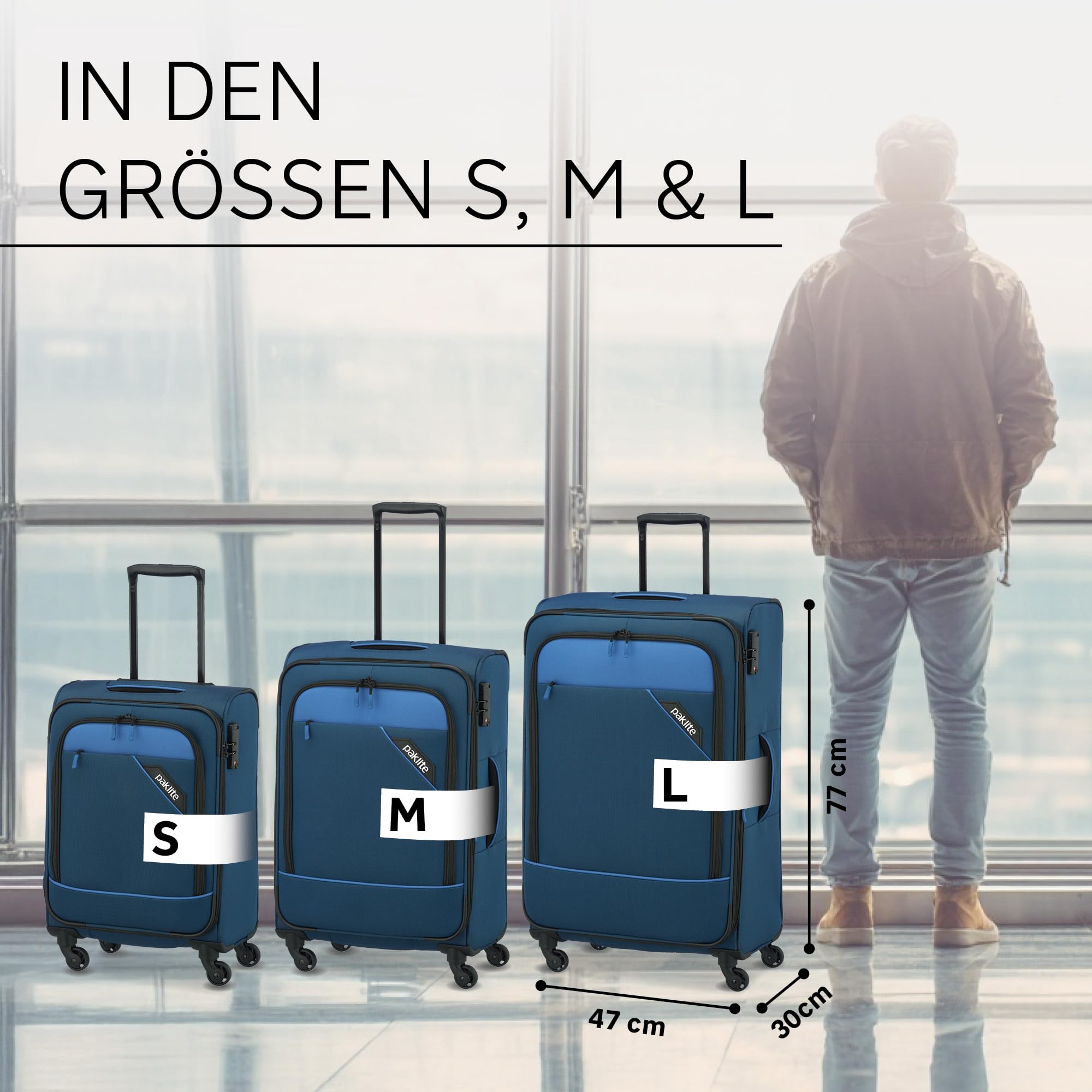paklite Reisekoffer 4 Rollen, Weichschalen Rollkoffer groß, erweiterbar, Derby, Stilvoller Trolley mit Dehnfalte, TSA Schloss, 77 cm, 102-115 Liter