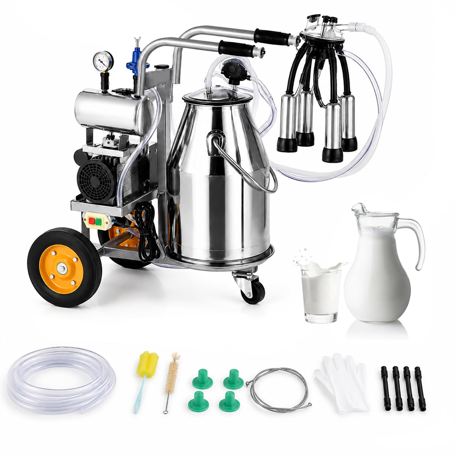 HCAUYNN Cow and Goat Milking Machine, Portable Electric Milker with Vacuum Pulsation Technology for Dairy Farm and Livestock