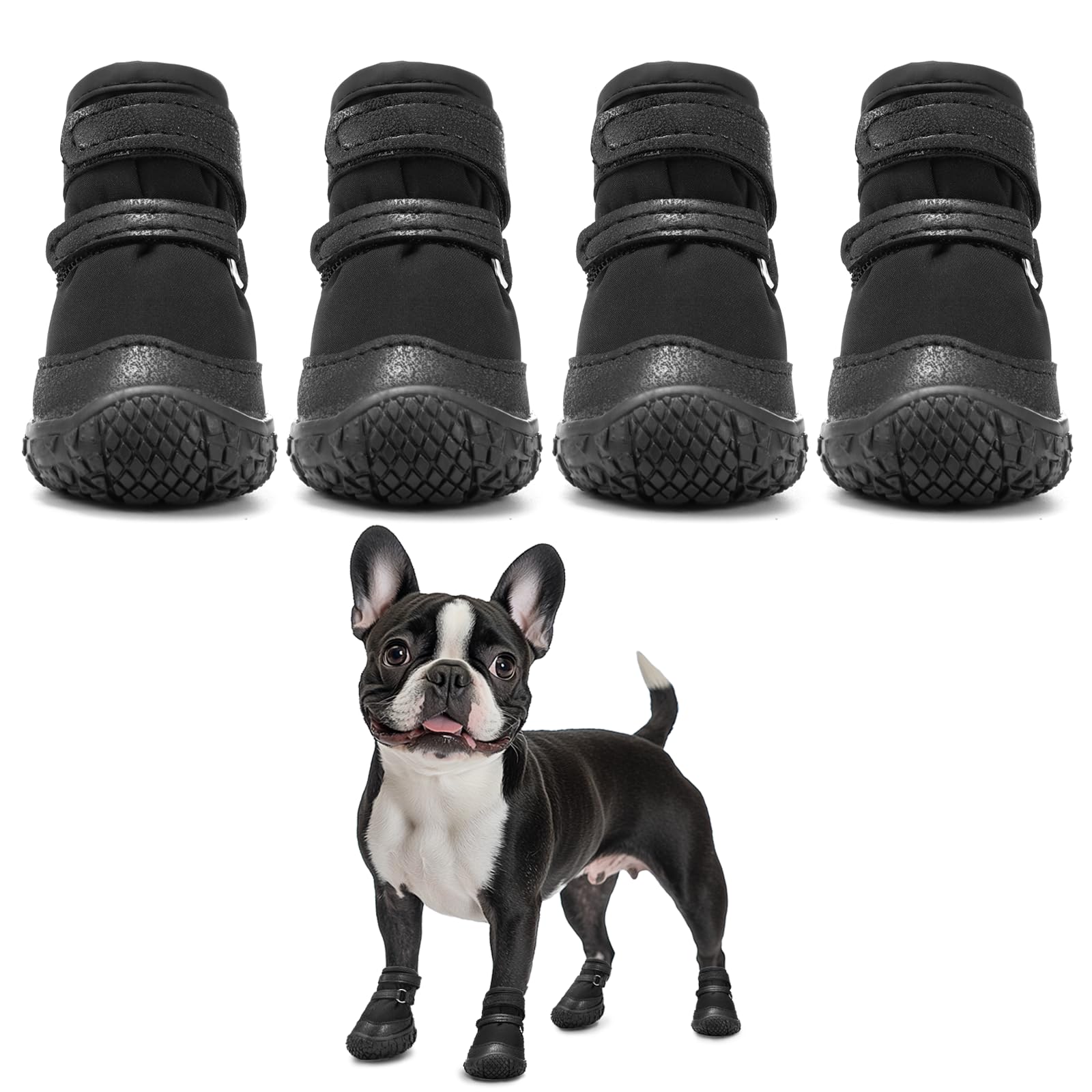 Hcpet Dog Shoes for Small Dogs, Puppy Dog Boots & Paw Protectors for Winter Snowy, Summer Hot Pavement, Outdoor Walking Adjustable Small Dog Shoes, Indoor Hardfloors Anti Slip Dog Booties Black 3
