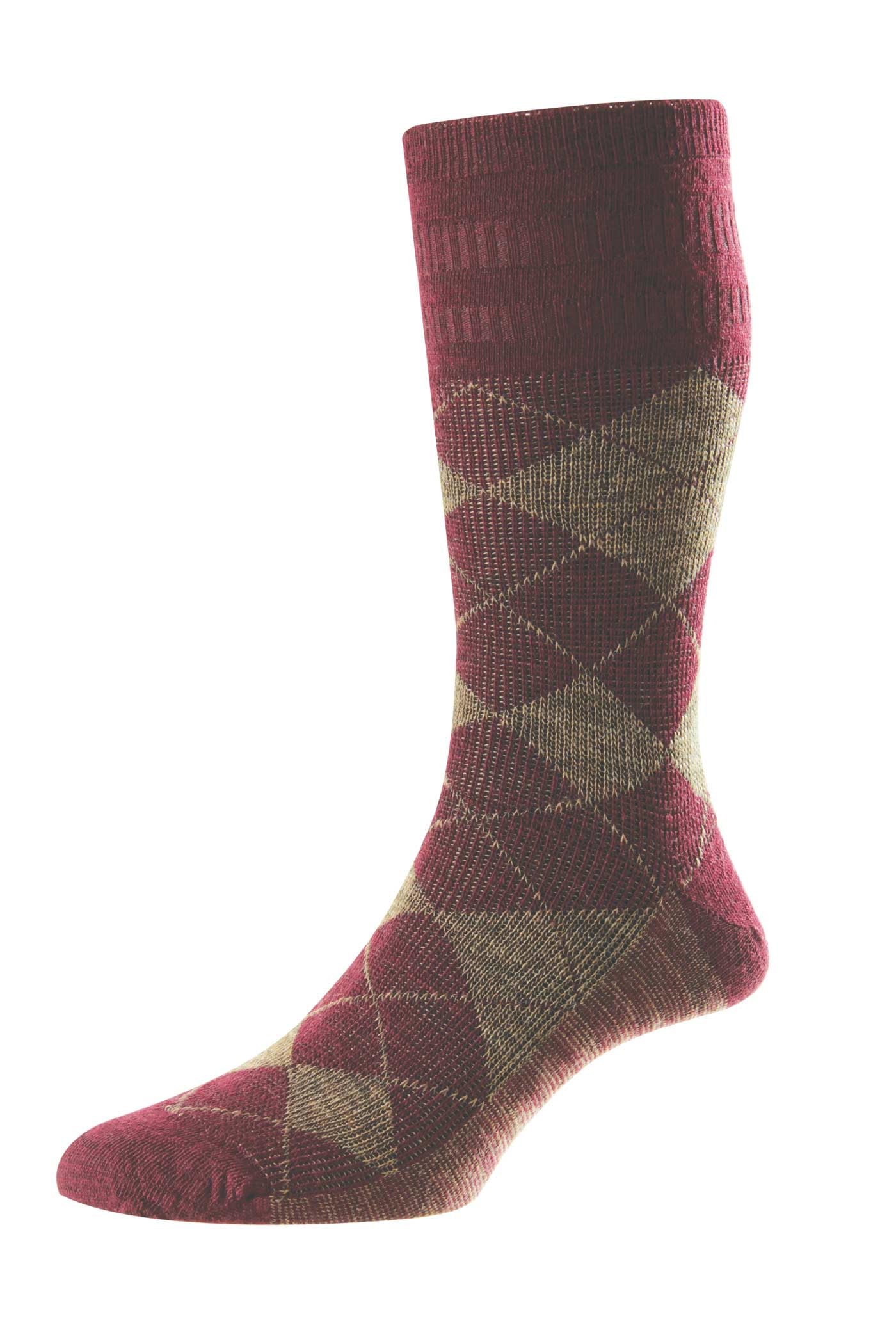 Hj Hall Unisex Burgundy/Taupe Hj96 Hall Mens Softop Loose Wool Rich Socks 1Pk 6-11