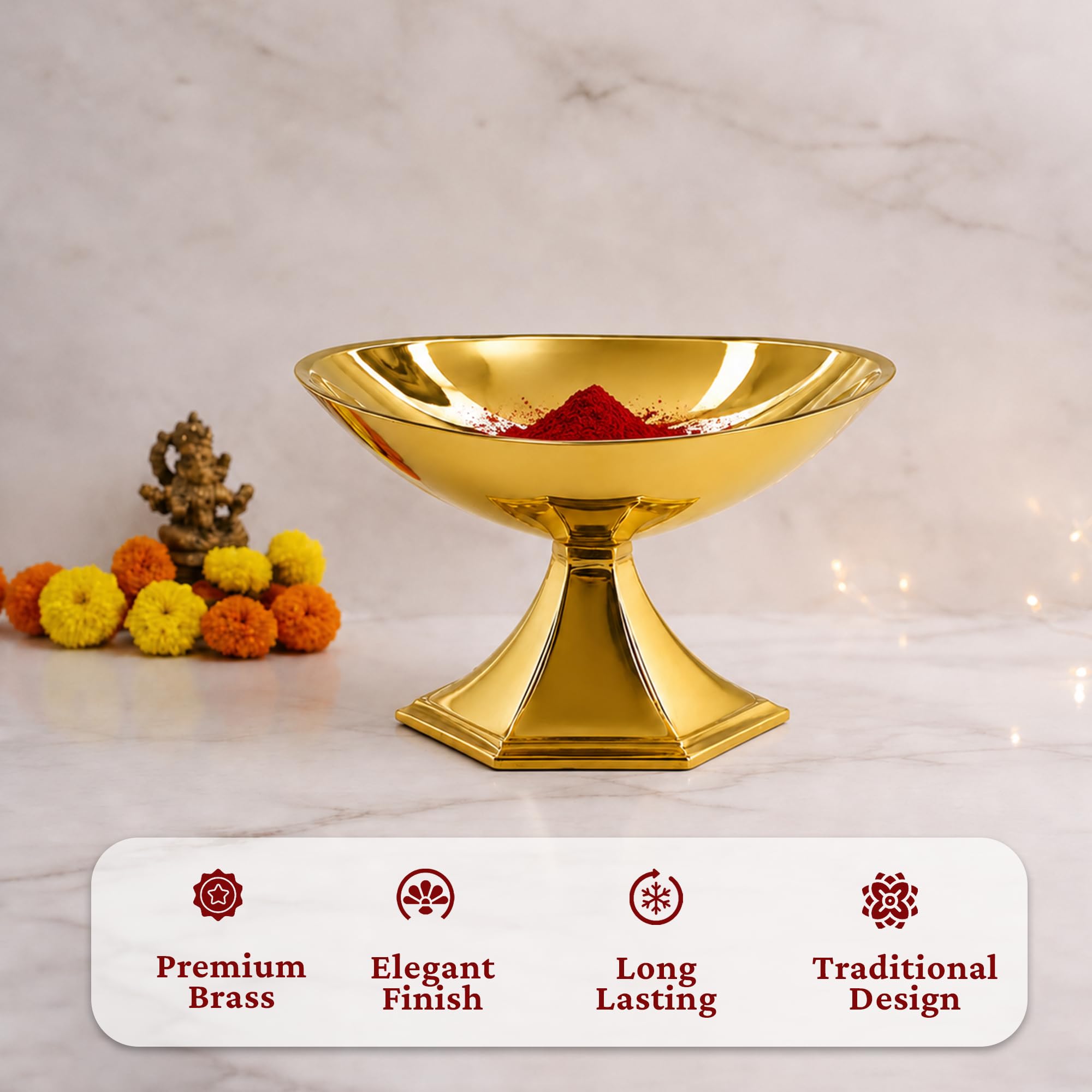 Putrika Brass Kumkum Bowl for Pooja | Haldi Kumkum Box Brass | Sindoor Container | Kumkum Box for Return Gift |Pooja Items Organizer | Haldi Kumkum Holder Set for Home Temple-Boat kumkum 2
