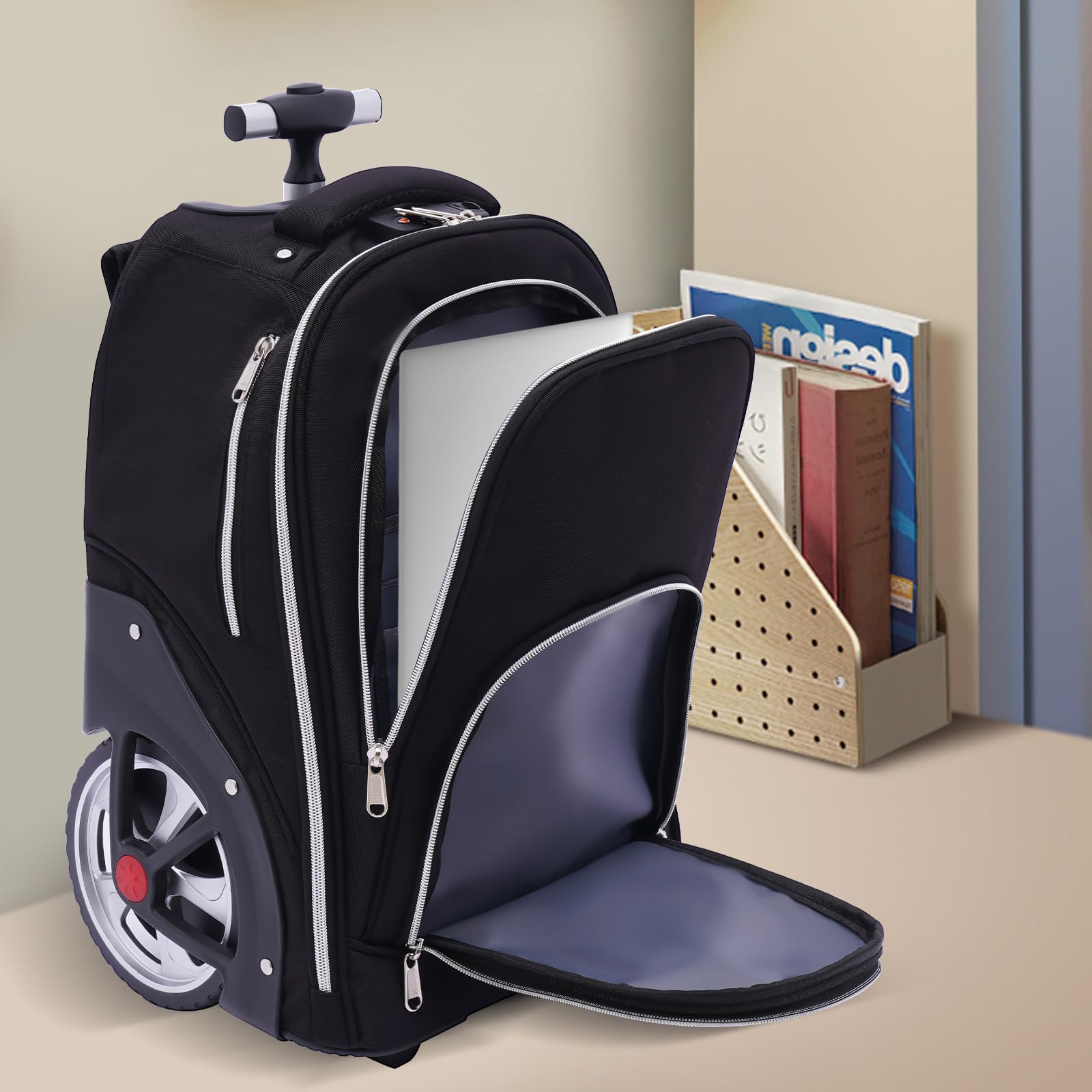 Mochila de 45 litros con ruedas, mochila de gran volumen, bolsa de viaje de 7 pulgadas, diseño impermeable con múltiples compartimentos, adecuada para varios viajes cortos, viajes de negocios, viajes