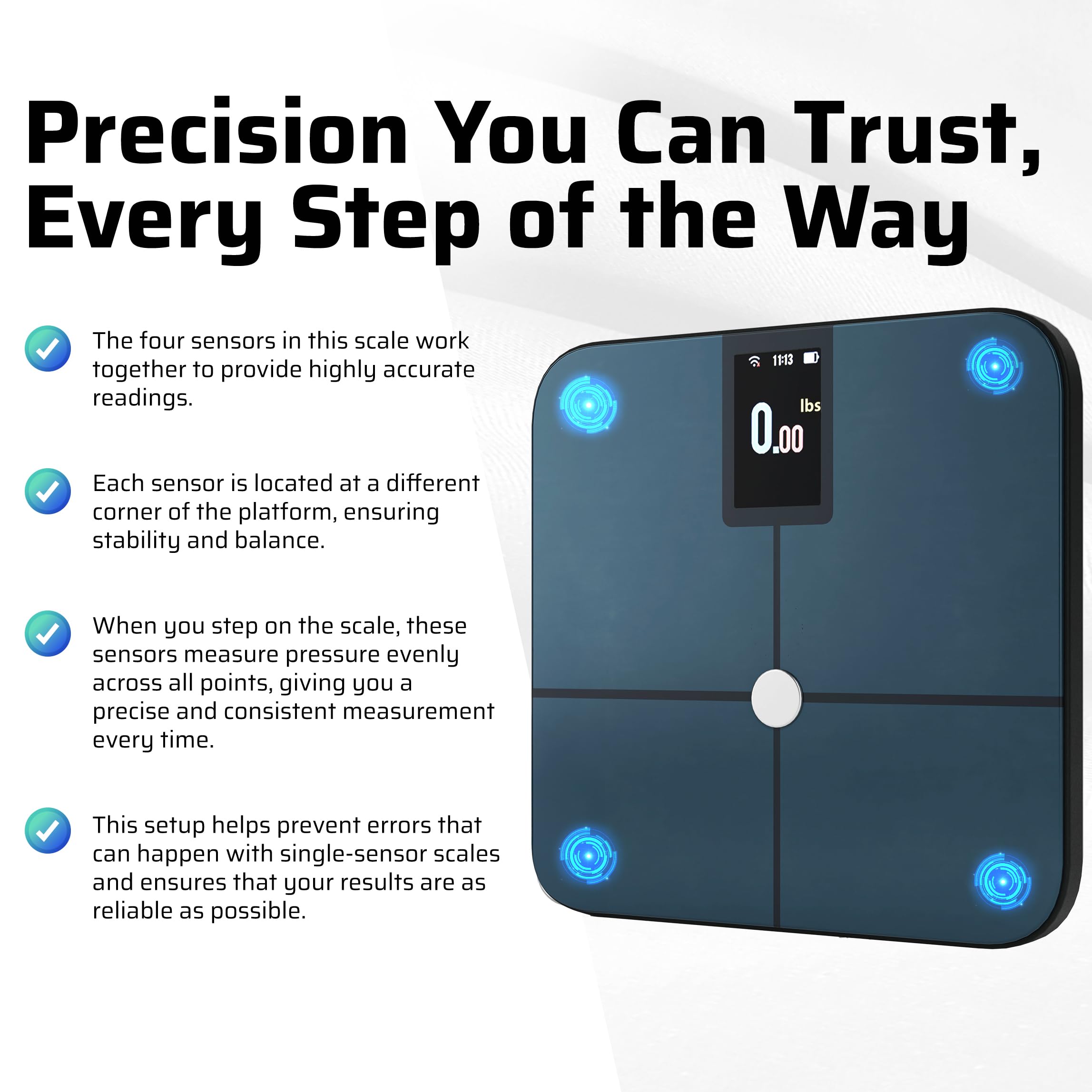 Premium Smart Digital Bilancia del peso corporeo - 4 elettrodi - 25+Metrics - Ricaricabile - WiFi & Bluetooth - Analisi completa del corpo - Traccia grasso corporeo, massa muscolare, percentuale di