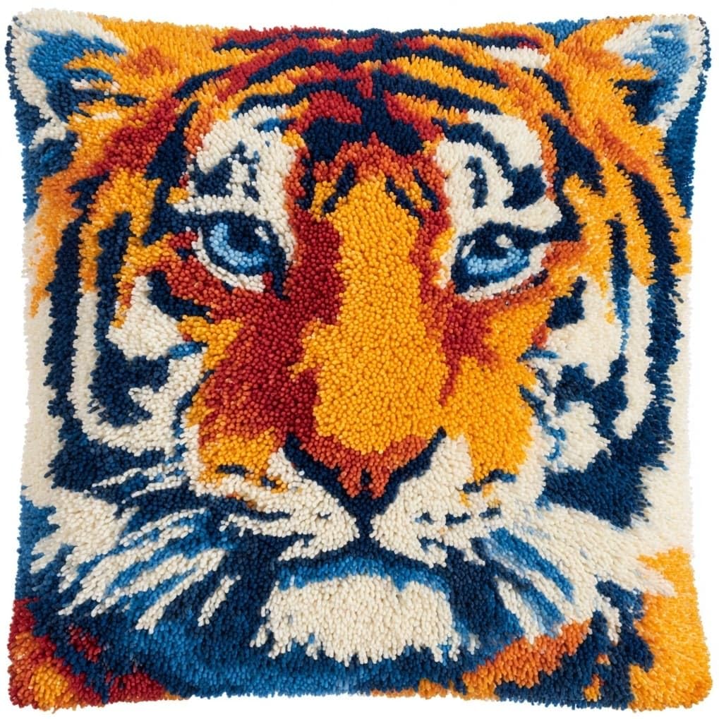 AxiangziK DIY Latch Hook Pillow Kit,Animal Tiger