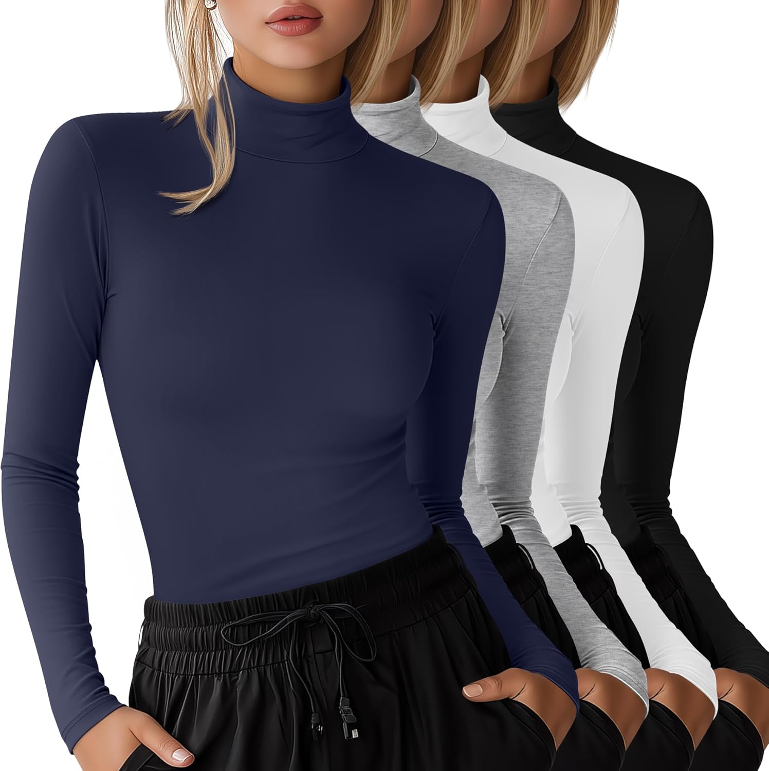 4 Pack Women's Underscrub Shirts Long Sleeve Mock Turtleneck Slim Fit Scrub Basic Undershirt Tees Tops for Nurse