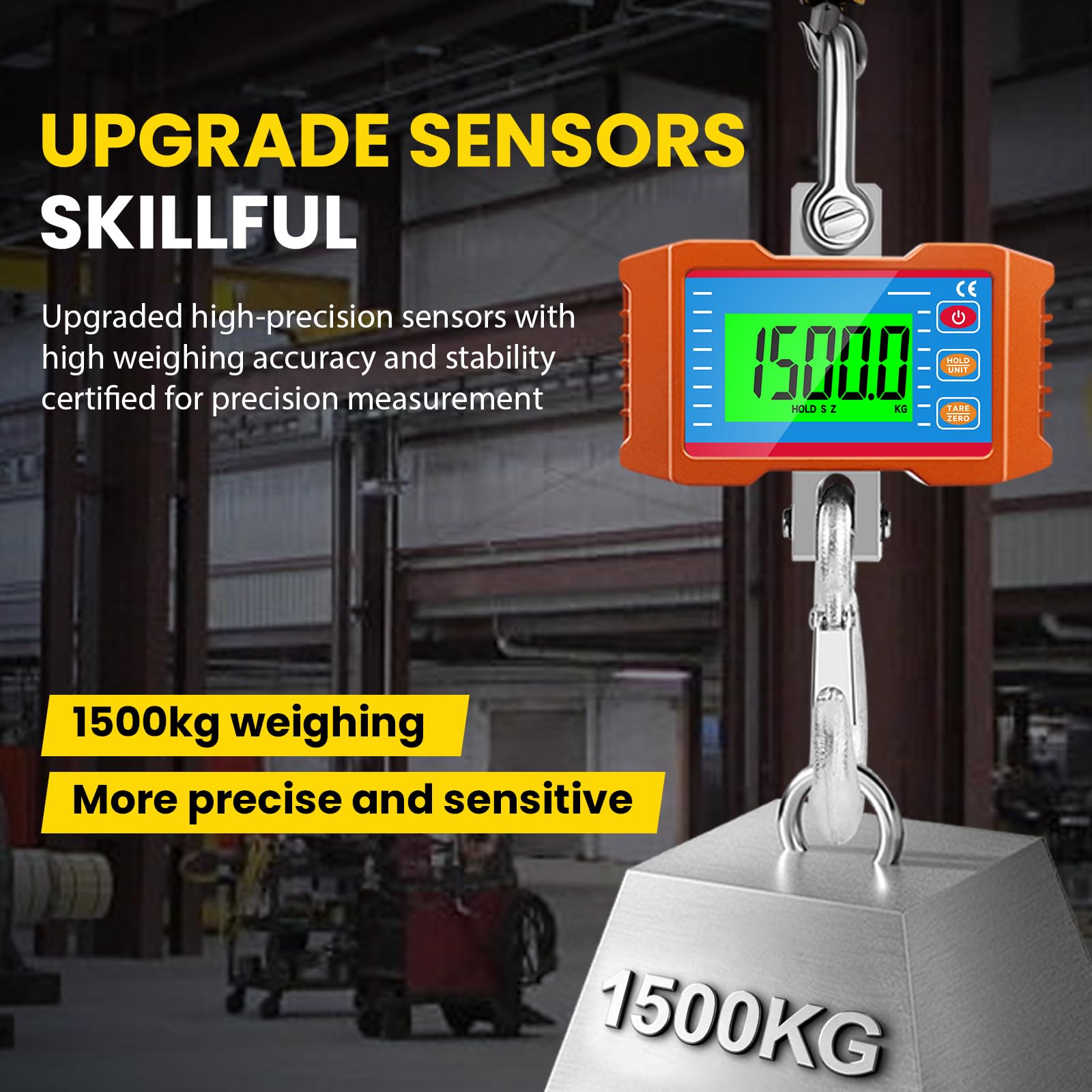 Báscula digital de grúa 1500 kg, 3000 libras, báscula electrónica colgante electrónica, pantalla LCD, báscula colgante electrónica portátil con mando a distancia, báscula de grúa industrial con sensor