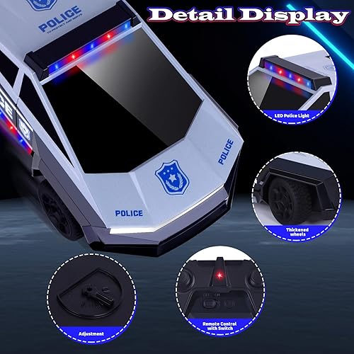 Miniatura 3 de Coche de control remoto, auto de policía de juguete con luces LED y control remoto de 2.4 GHz, camión de juguete para niños, autos RC para niños de