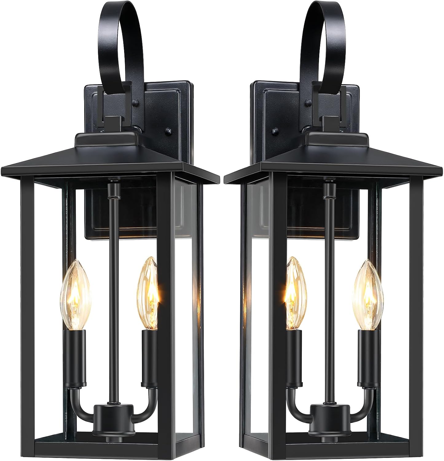 18" Large Outdoor Wall Light Fixtures 2-Pack, Anti-Rust Porch Lights with Clear Glass, Modern Farmhouse Black Exterior Lighting Fixtures, Waterproof Outside Sconce Coach Lights for Garage House