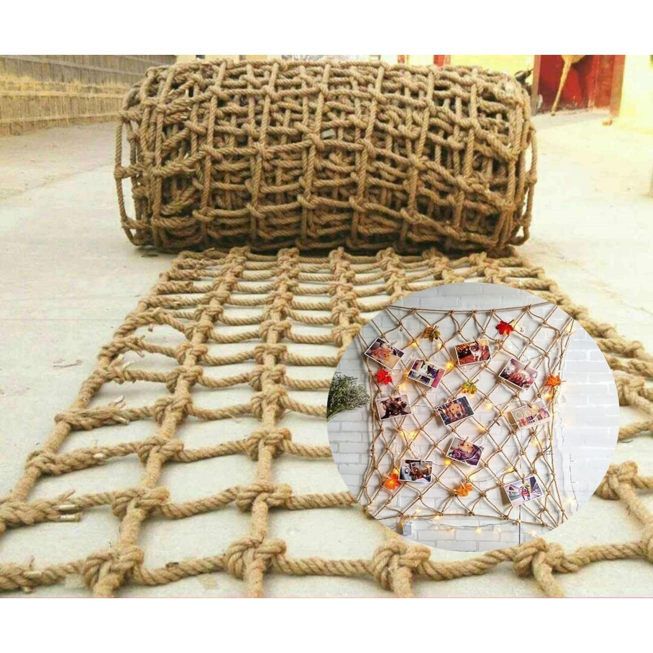 Bzpovb Decorative Rope Net,Natural Decor Jute Hemp Netting,6Mm Thick Hemp Rope,Balcony Stairs Fence Garden Playground Protection Net Indoor And Outdoor Decor Rope Net(Size:1mx3m(3.2X9.8ft))