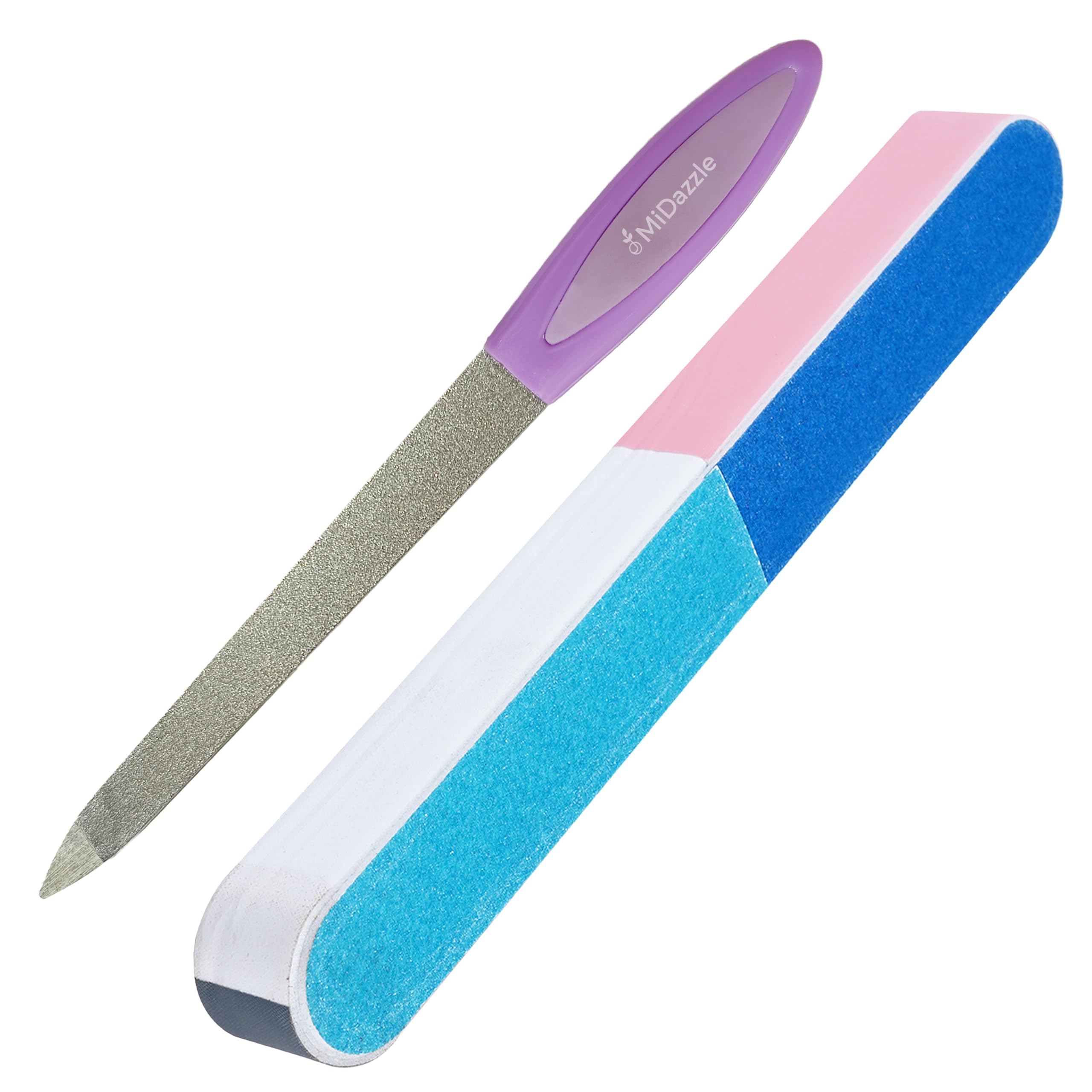 Midazzle Professional Dual-Sided Nail Filer with Grip Handle and 7 Ways Nail Buffer Combo for Men and Women