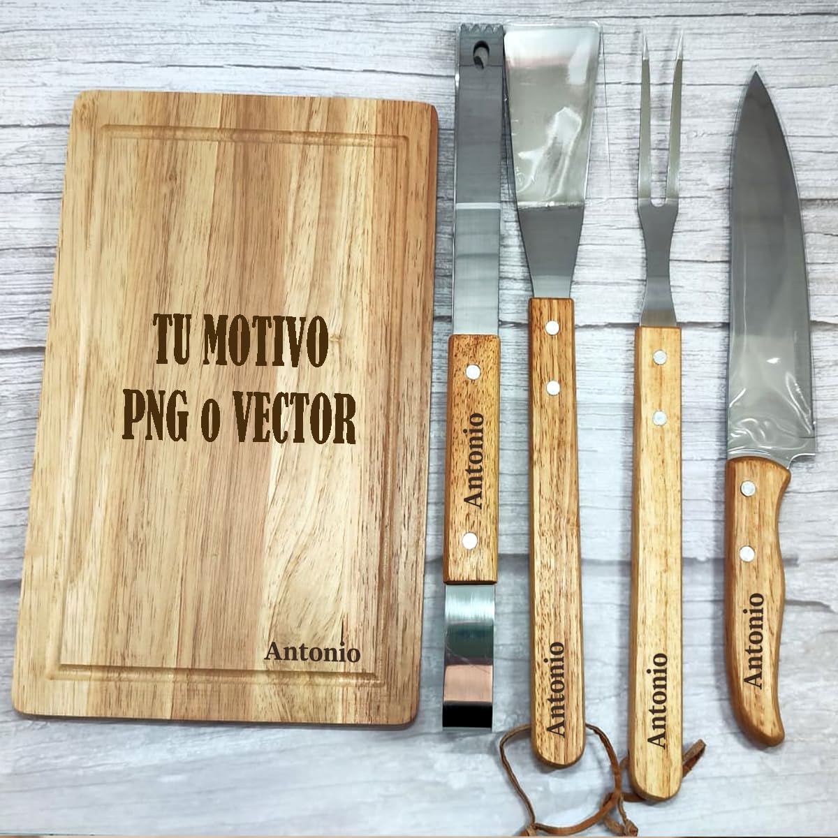 Set de Barbacoa Herramientas Personalizado. Regalo útil para día del Padre, Profesores, cumpleaños, Eventos Especiales... Personaliza con Nuestros diseños o el tuyo Propio. (Tu Propio diseño)