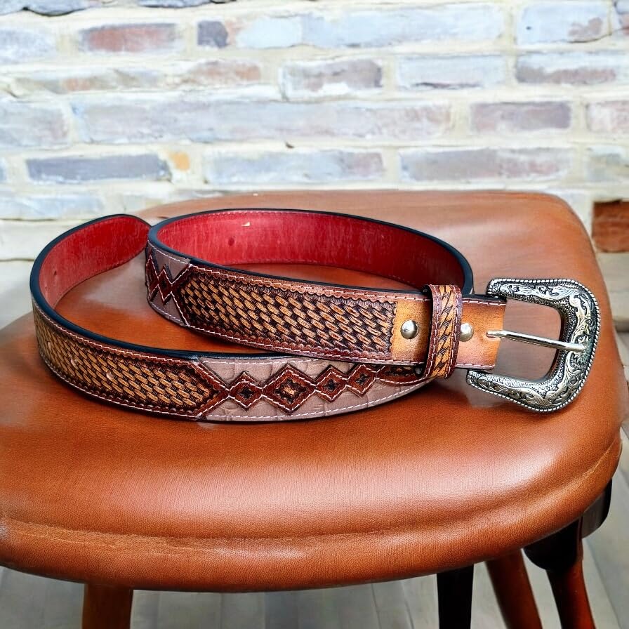 DANIEL'S ARTPLANET Men's Western Belt 1.5” Wide Full Grain Leather Belt with Buckle Handmade Engraved Tooled4
